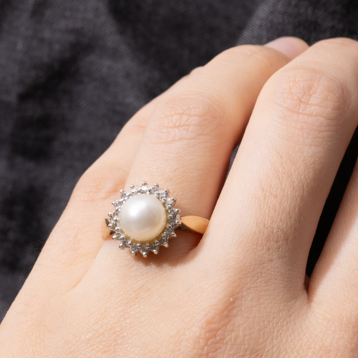 10k Pearl & Diamond Petal Halo Ring | SZ 8.5