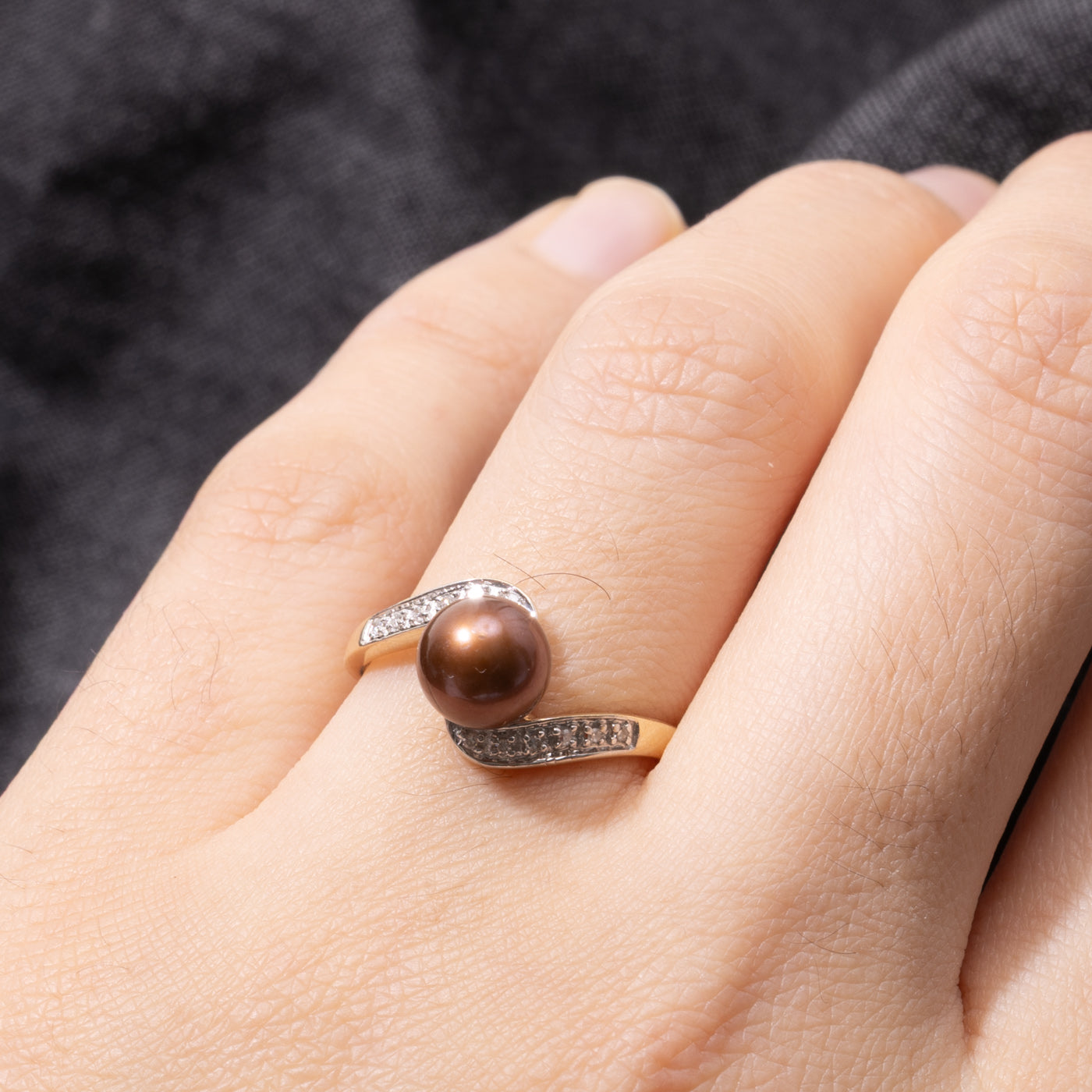 14k Brown Pearl & Diamond Bypass Ring | SZ 7
