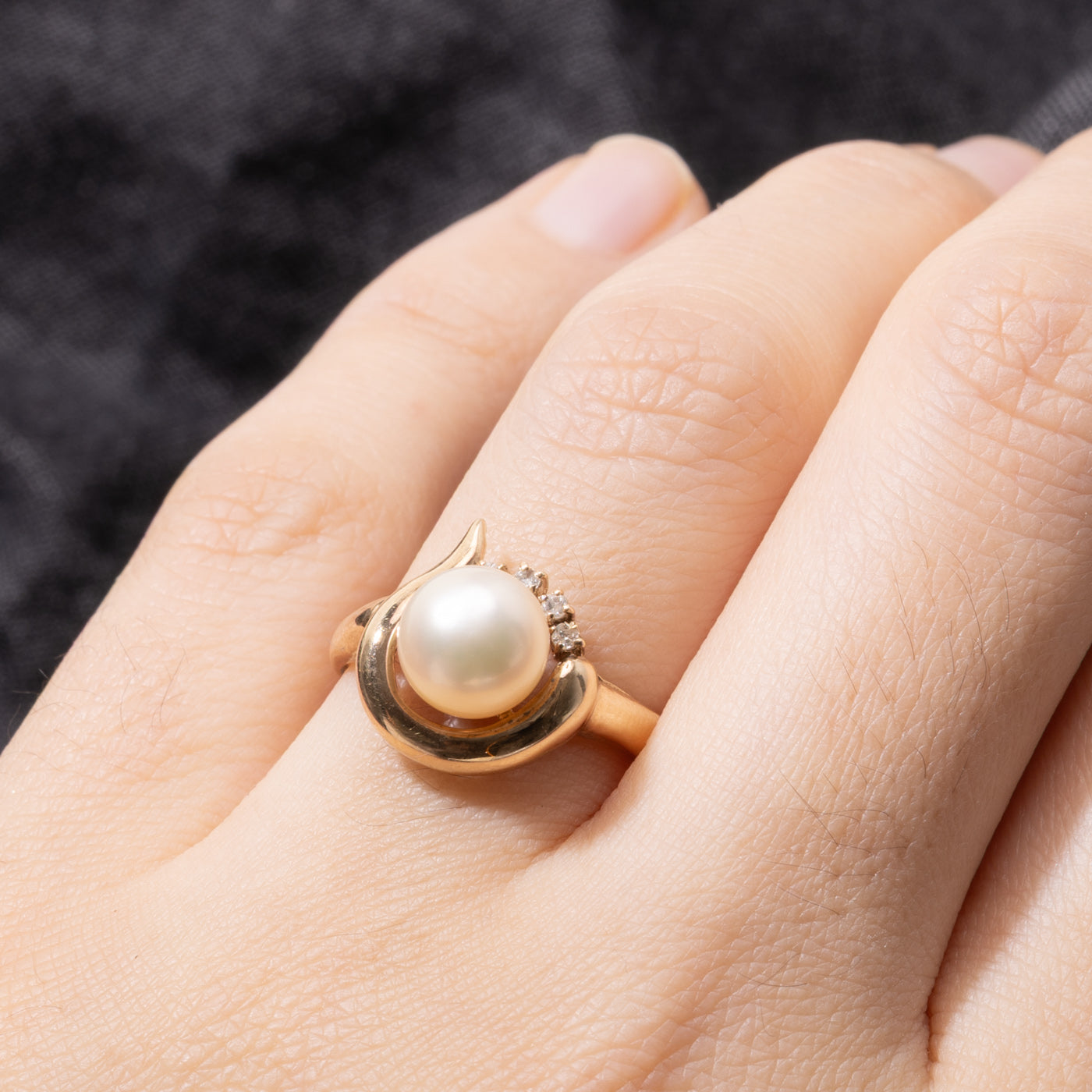 14k Pearl & Diamond Swirl Ring | SZ 7
