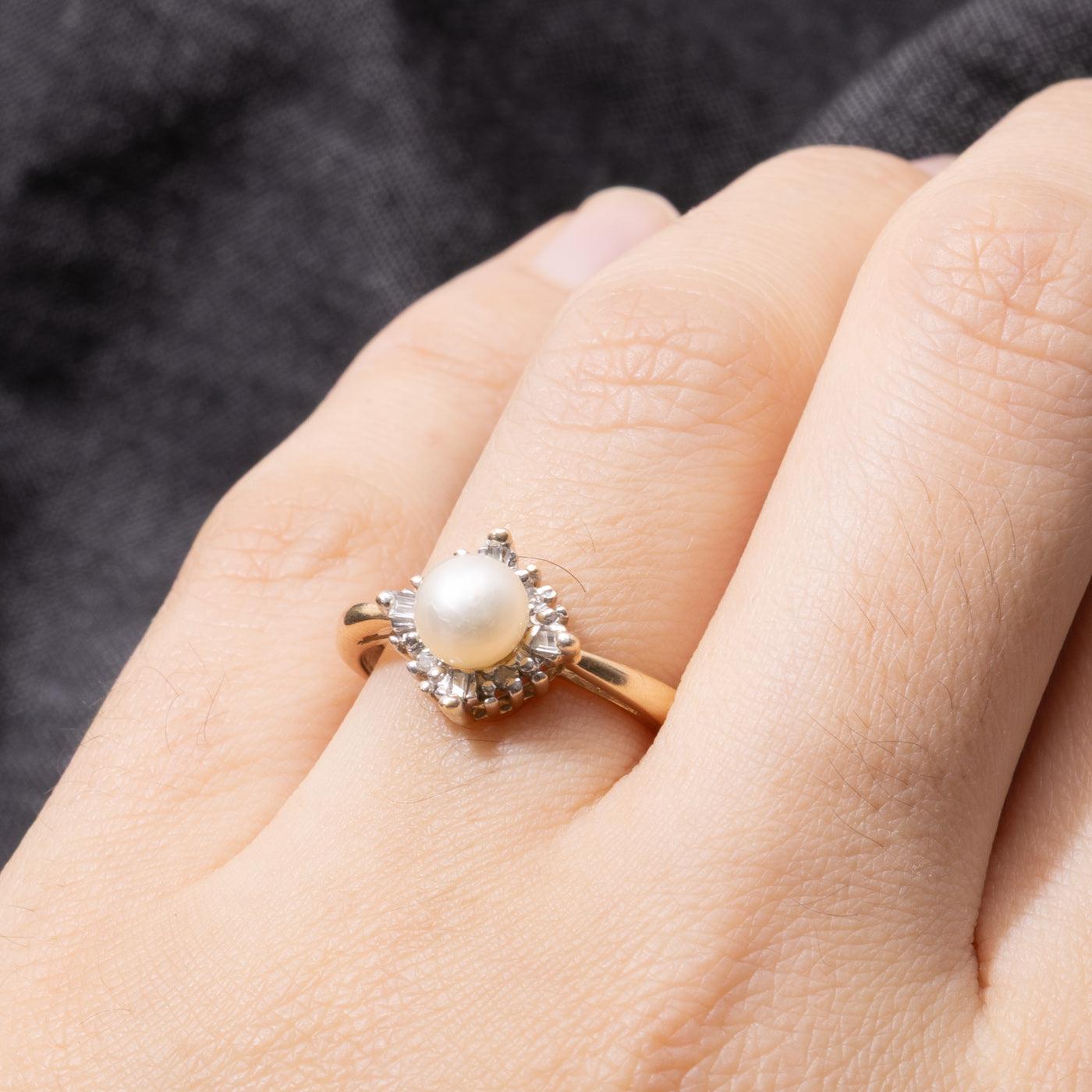 14k Pearl & Diamond Halo Ring | SZ 7