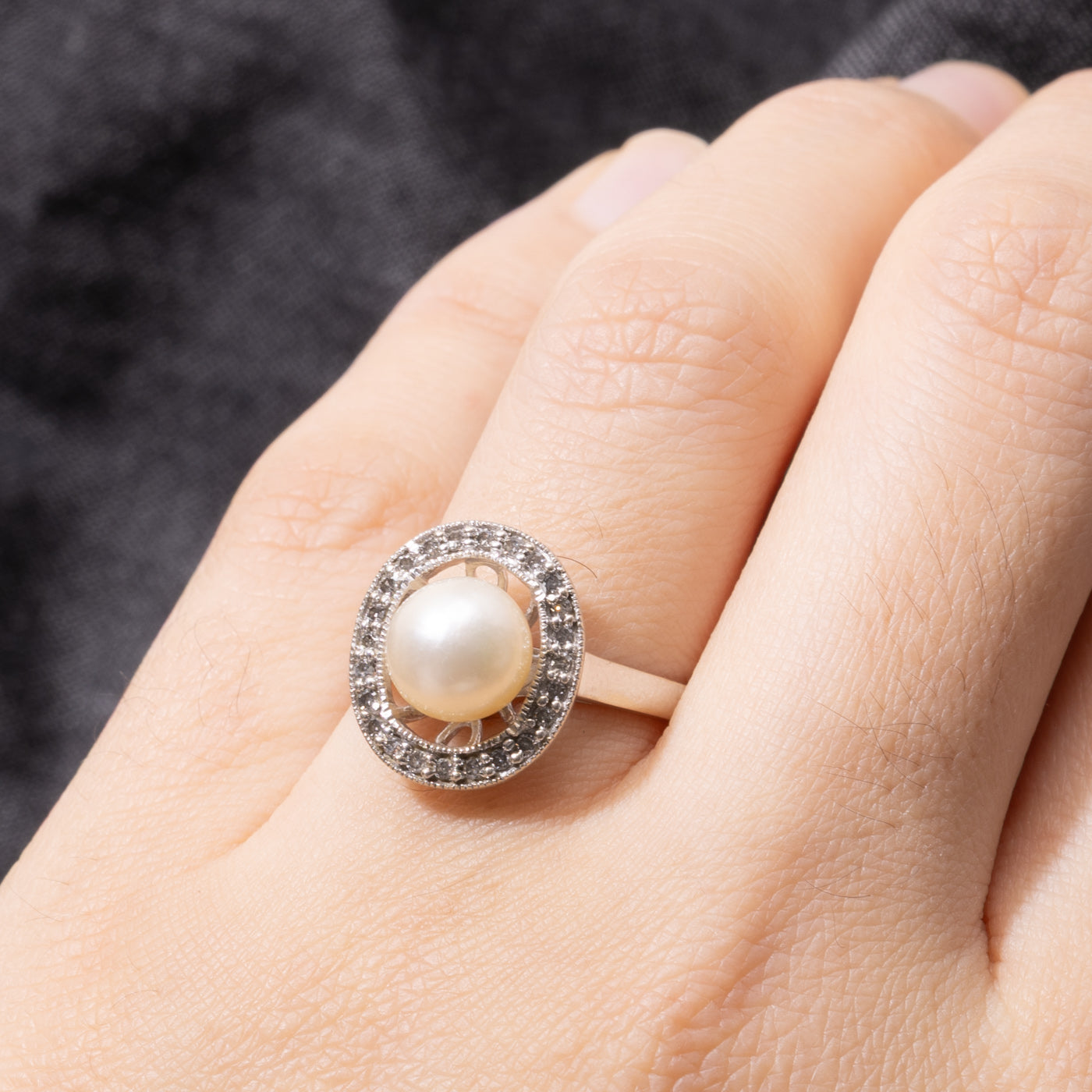 14k Pearl & Diamond Open Halo Ring | SZ 7.25