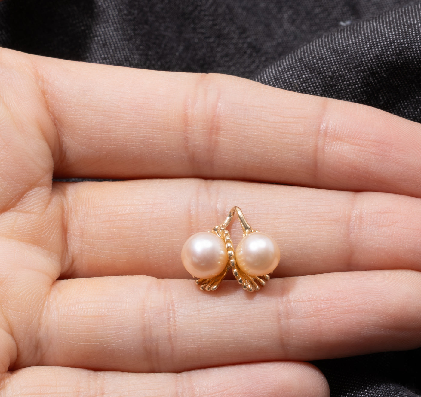 14k Two Stone Pearl Swirl Pendant
