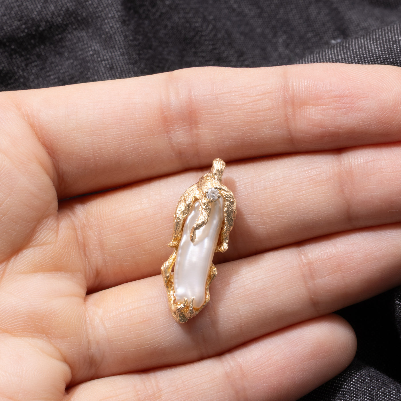 14k Baroque Pearl & Diamond Pendant