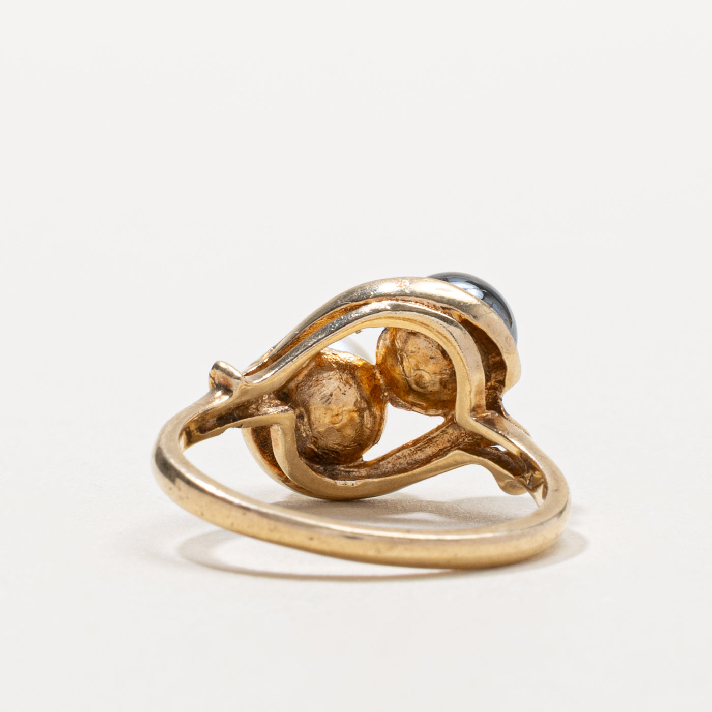 10k Retro Pearl & Hematite Toi et Moi Ring | SZ 6.5