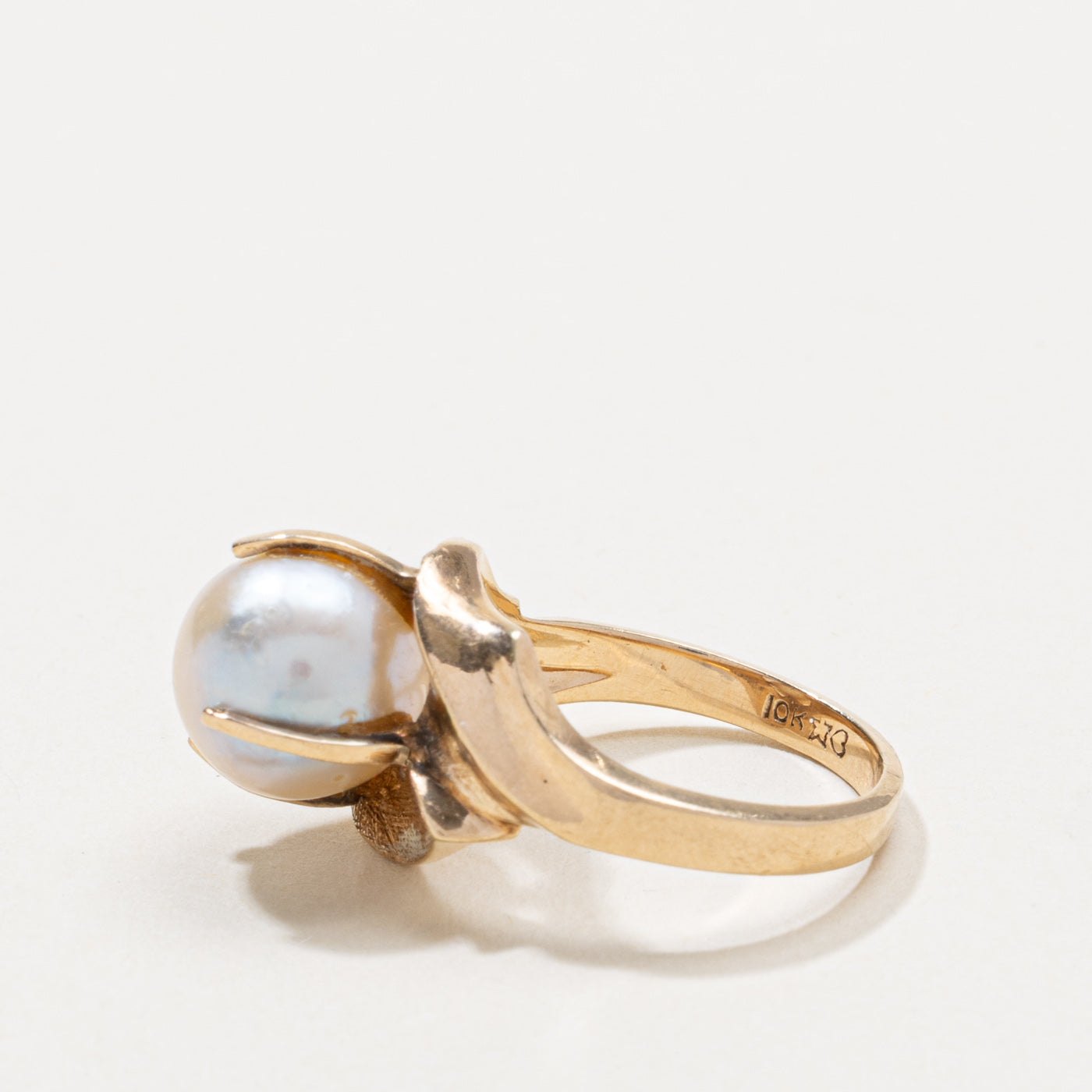 10k Prong Set Pearl Bypass Ring | SZ 6.75