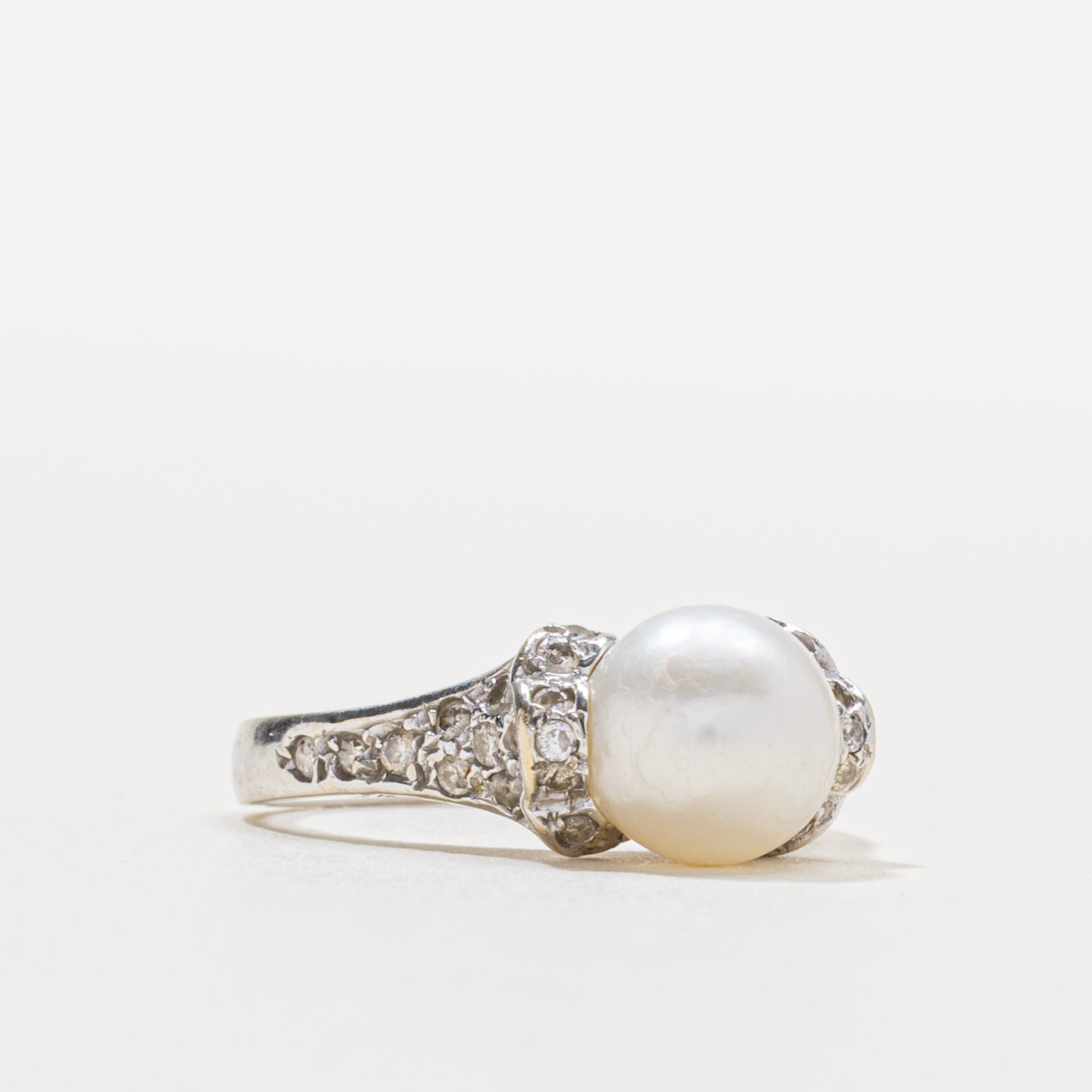 18k Pearl & Diamond Ornate Detailed Ring | SZ 5.25
