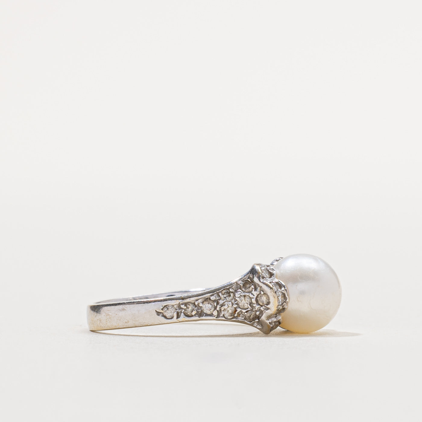 18k Pearl & Diamond Ornate Detailed Ring | SZ 5.25