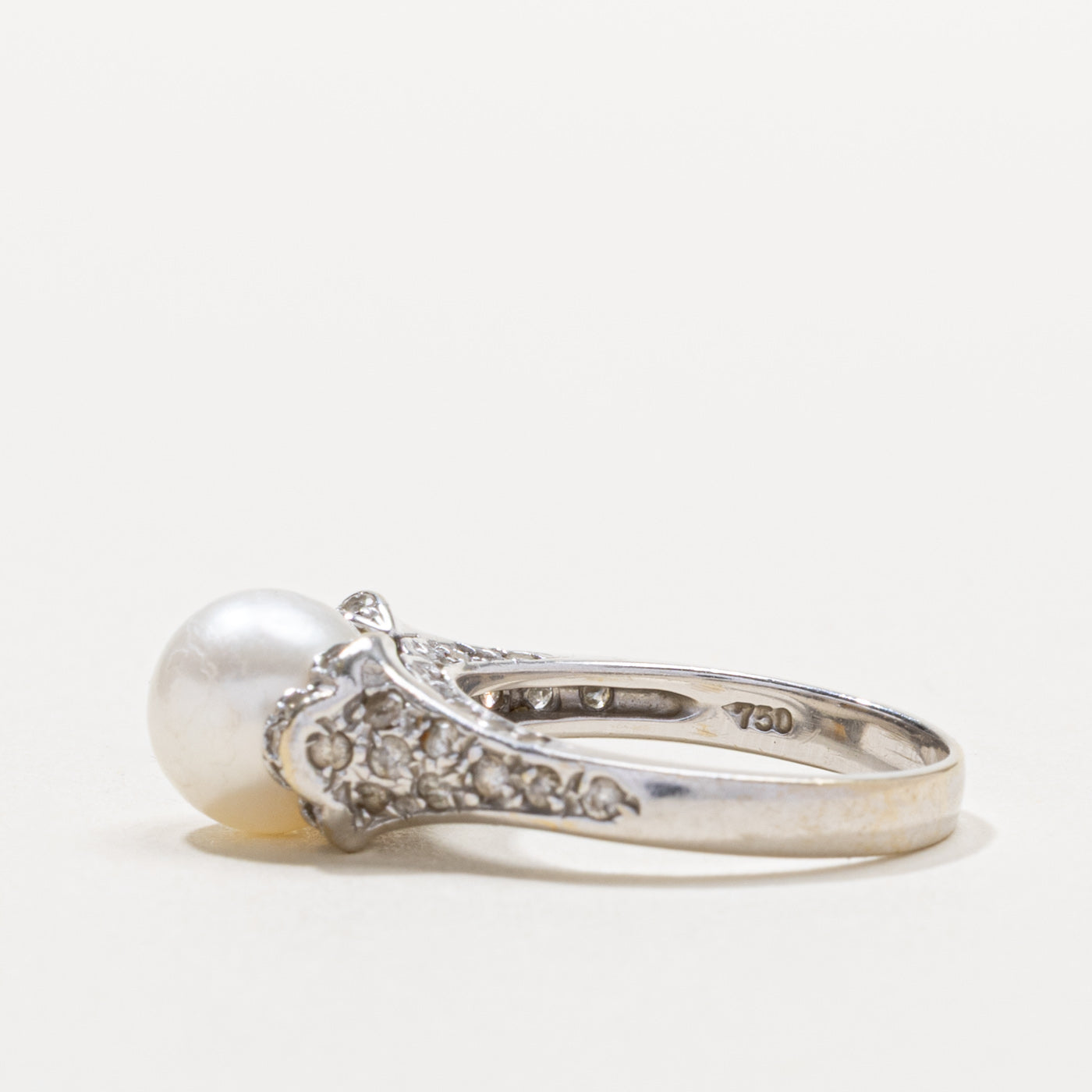 18k Pearl & Diamond Ornate Detailed Ring | SZ 5.25