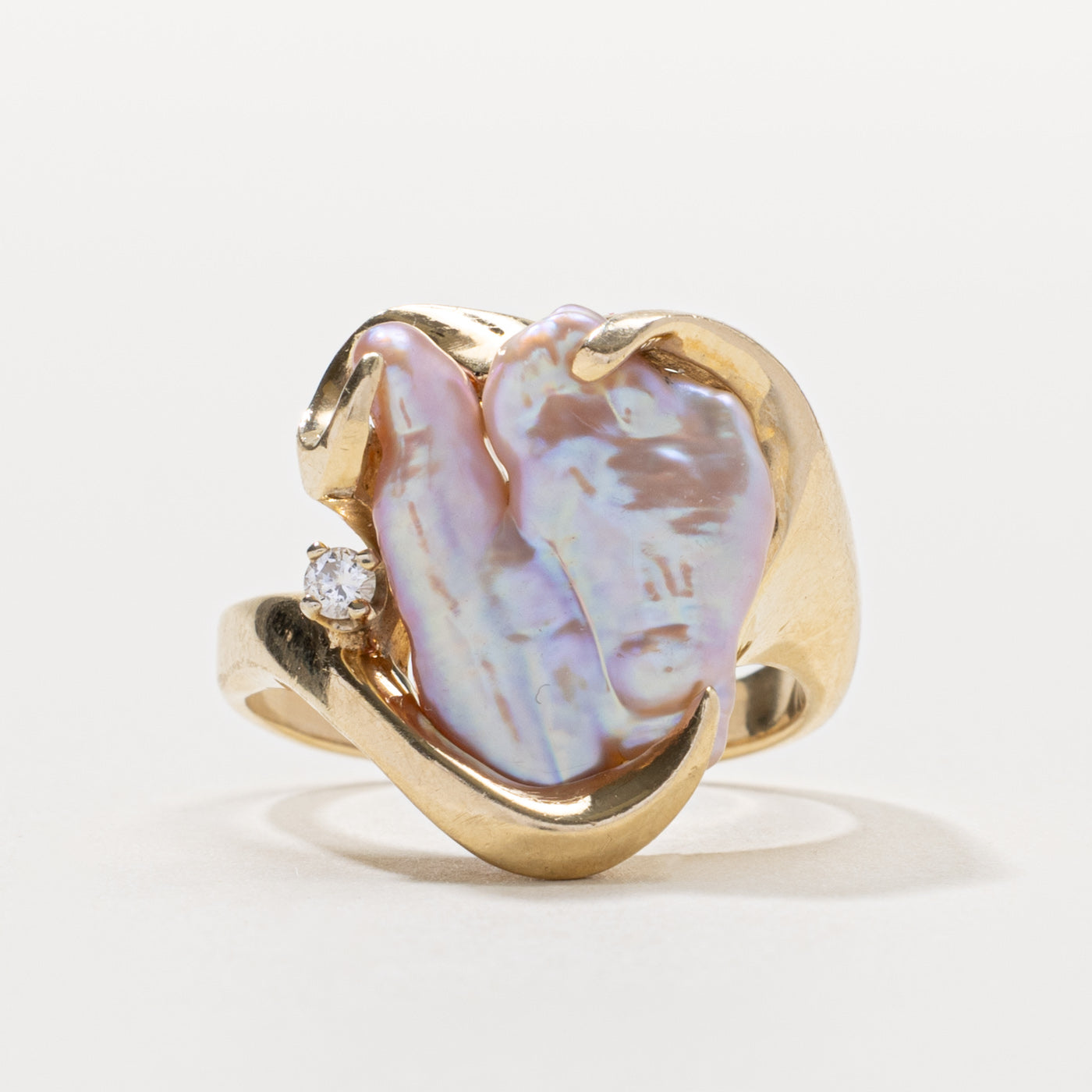14k Baroque Pearl & Diamond Ring | SZ 7.5