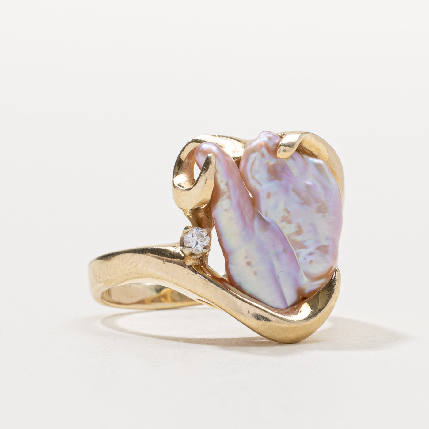 14k Baroque Pearl & Diamond Ring | SZ 7.5