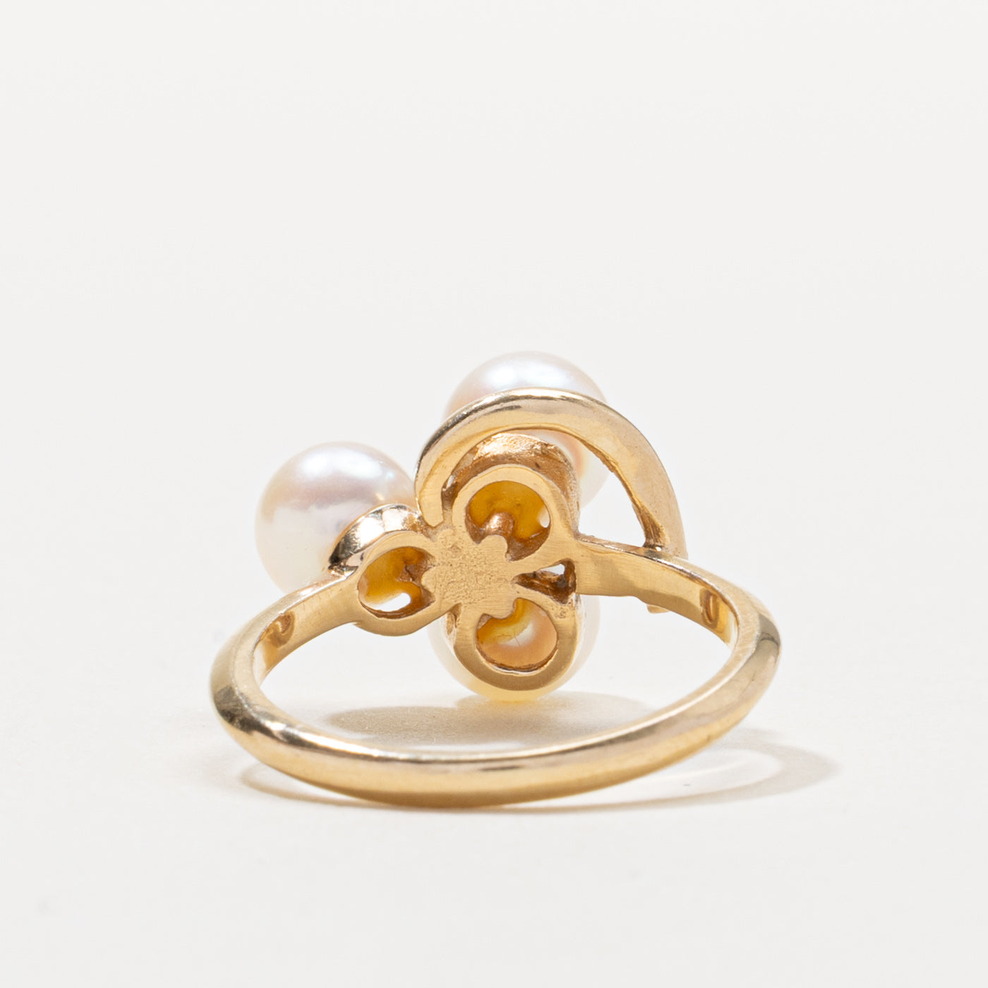 14k Three Stone Pearl & Diamond Cluster Ring | SZ 5.75