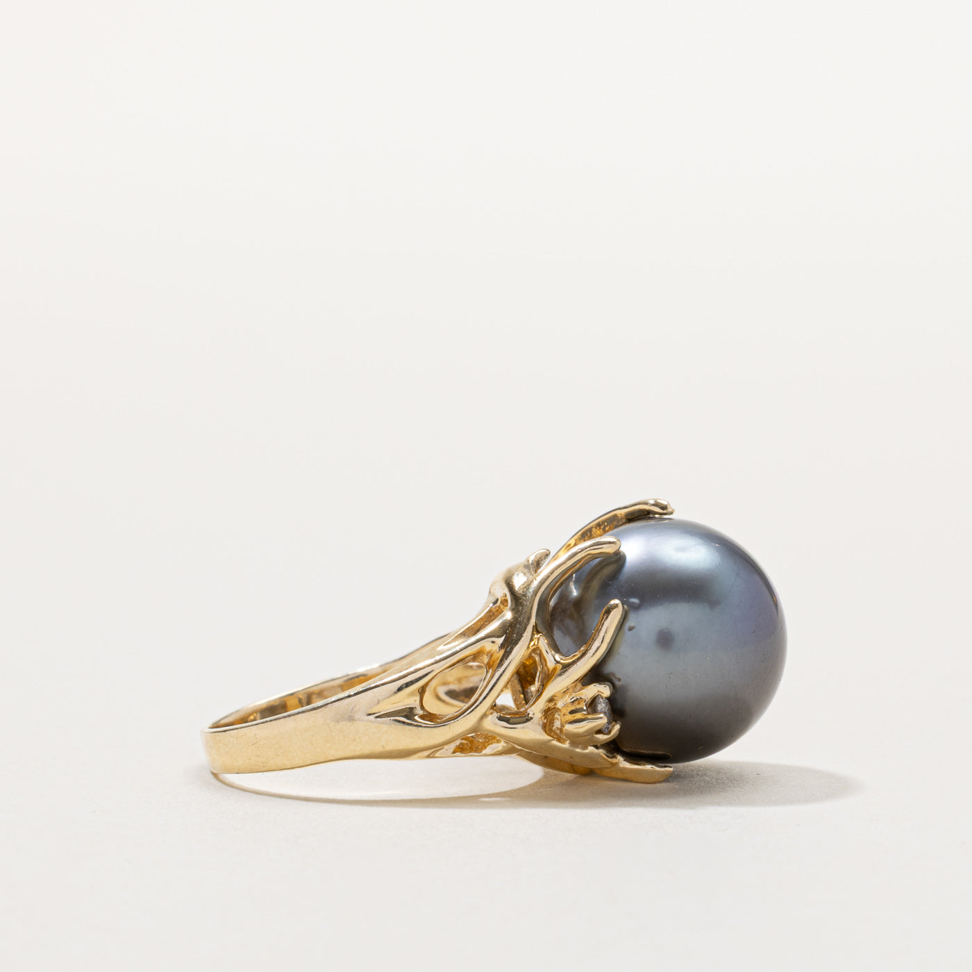 14k Black Pearl & Diamond Cocktail Ring | SZ 6.75