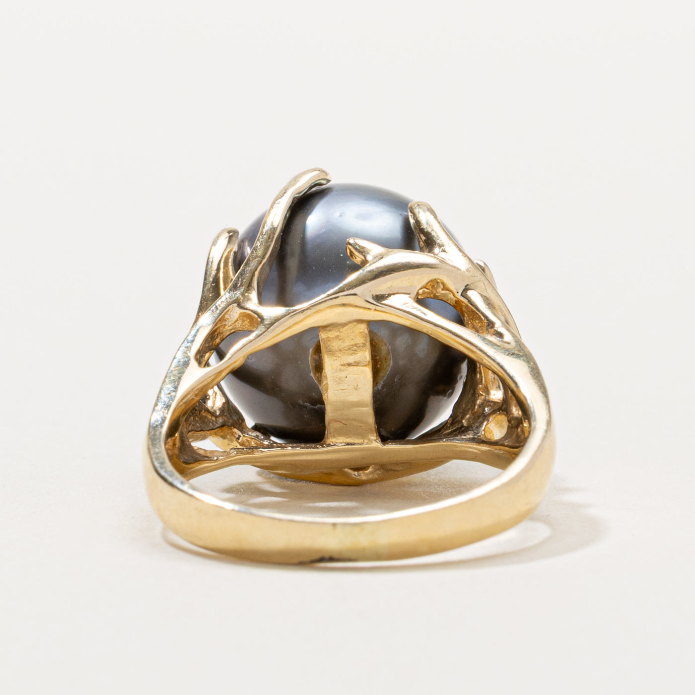 14k Black Pearl & Diamond Cocktail Ring | SZ 6.75