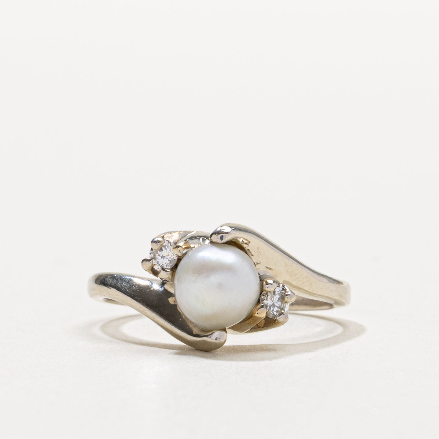 'Courtship' 10k Pearl & Diamond Accented Bypass Ring | SZ 6.5