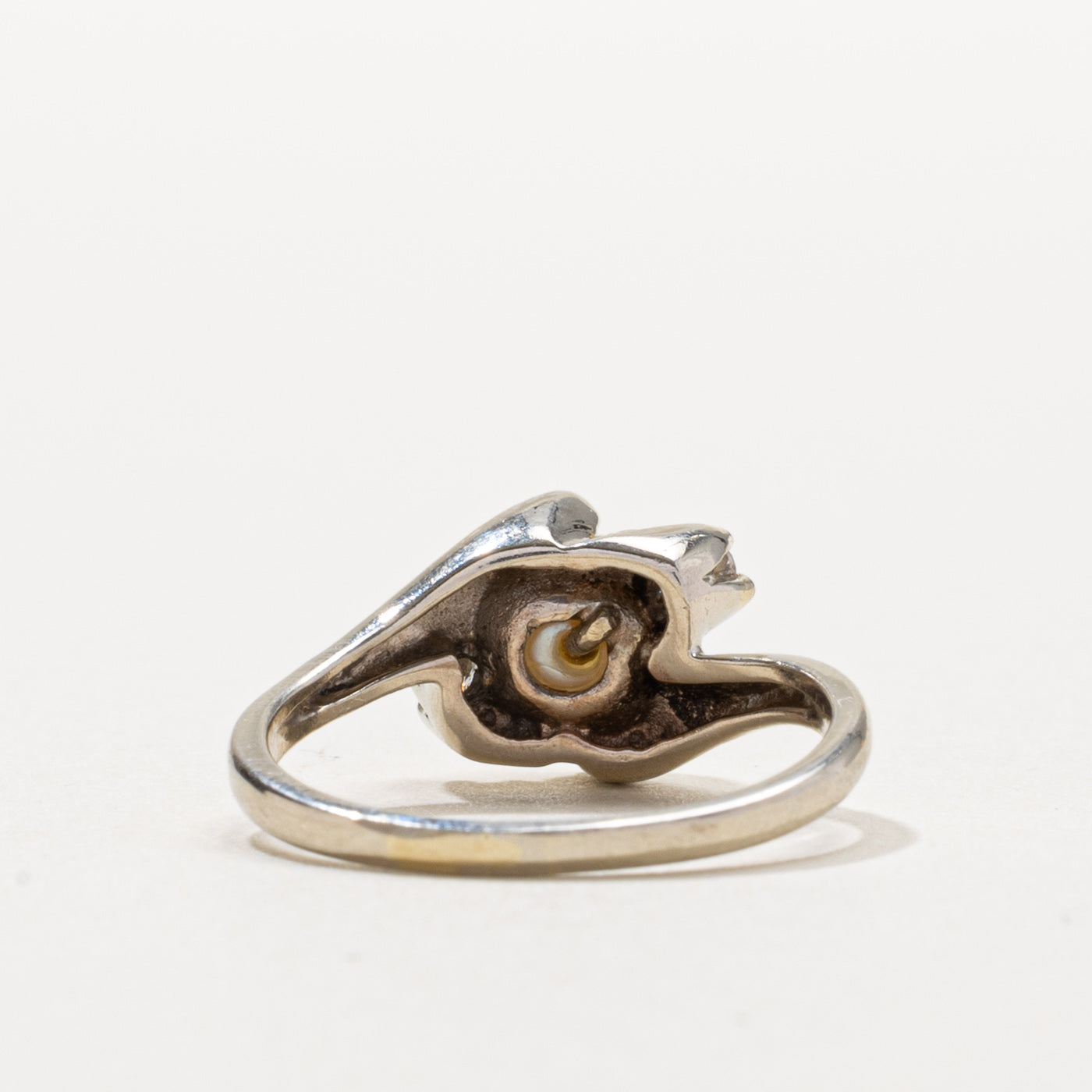 'Courtship' 10k Pearl & Diamond Accented Bypass Ring | SZ 6.5