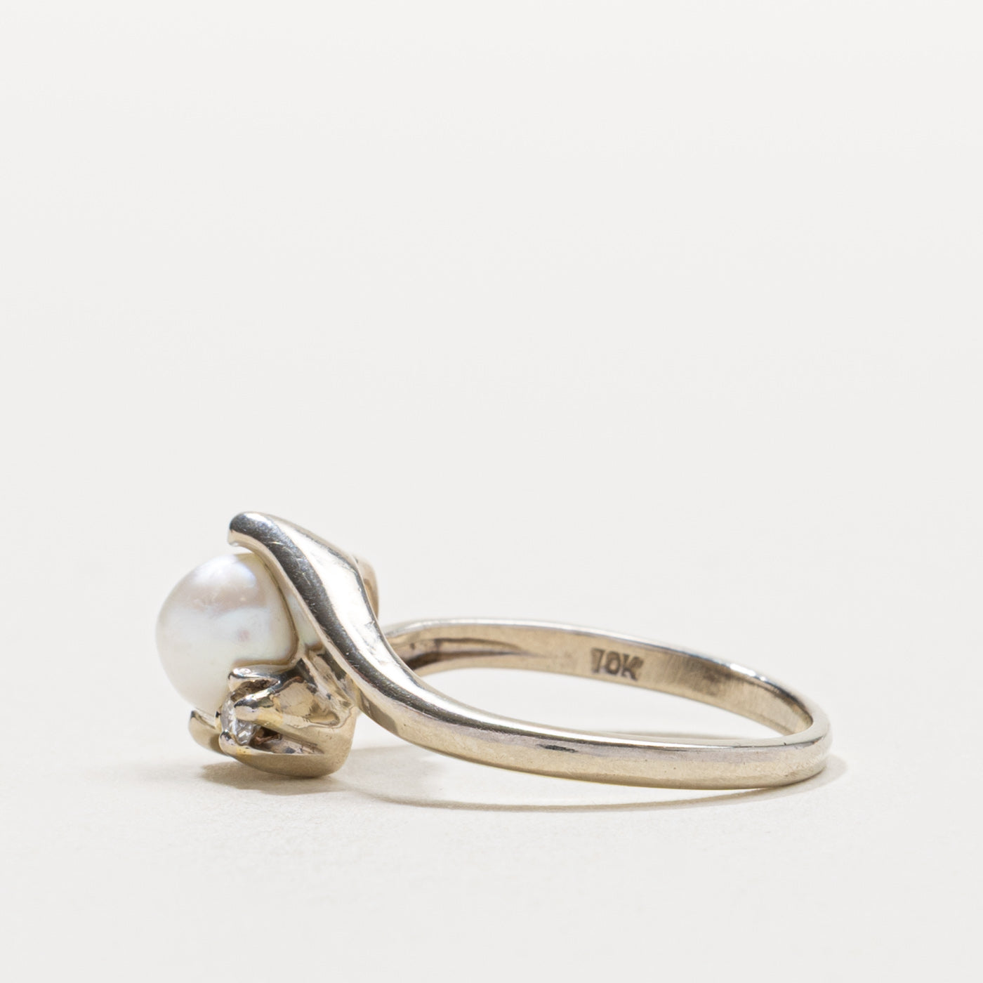 'Courtship' 10k Pearl & Diamond Accented Bypass Ring | SZ 6.5