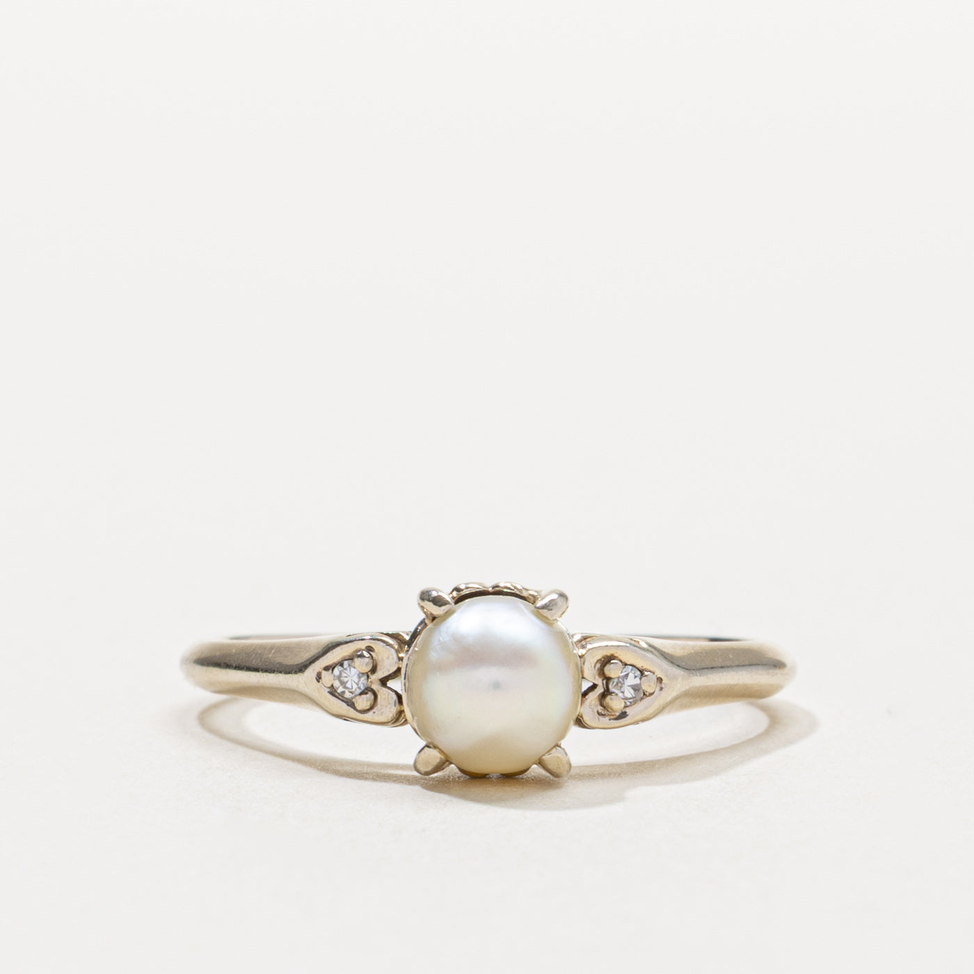 Canadian 14k Pearl & Diamond Heart Accented Ring | SZ 9