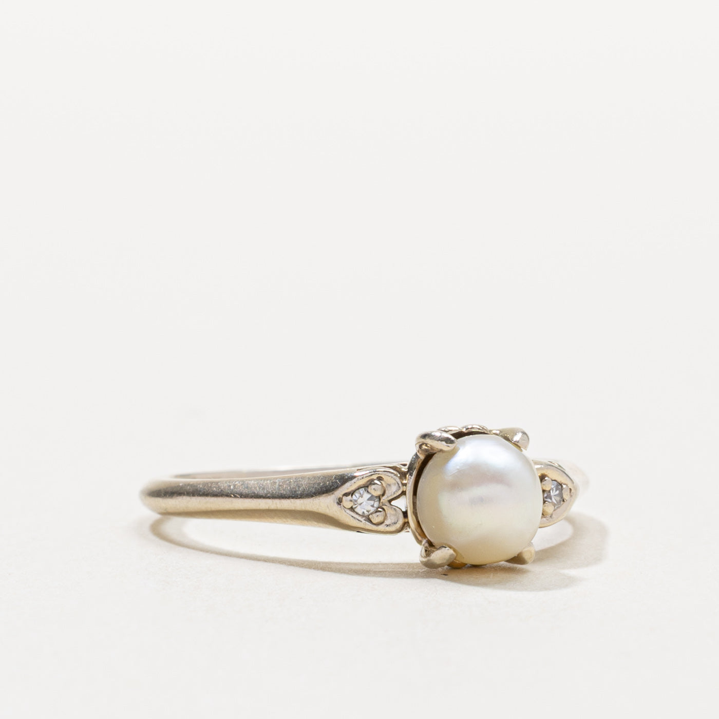Canadian 14k Pearl & Diamond Heart Accented Ring | SZ 9