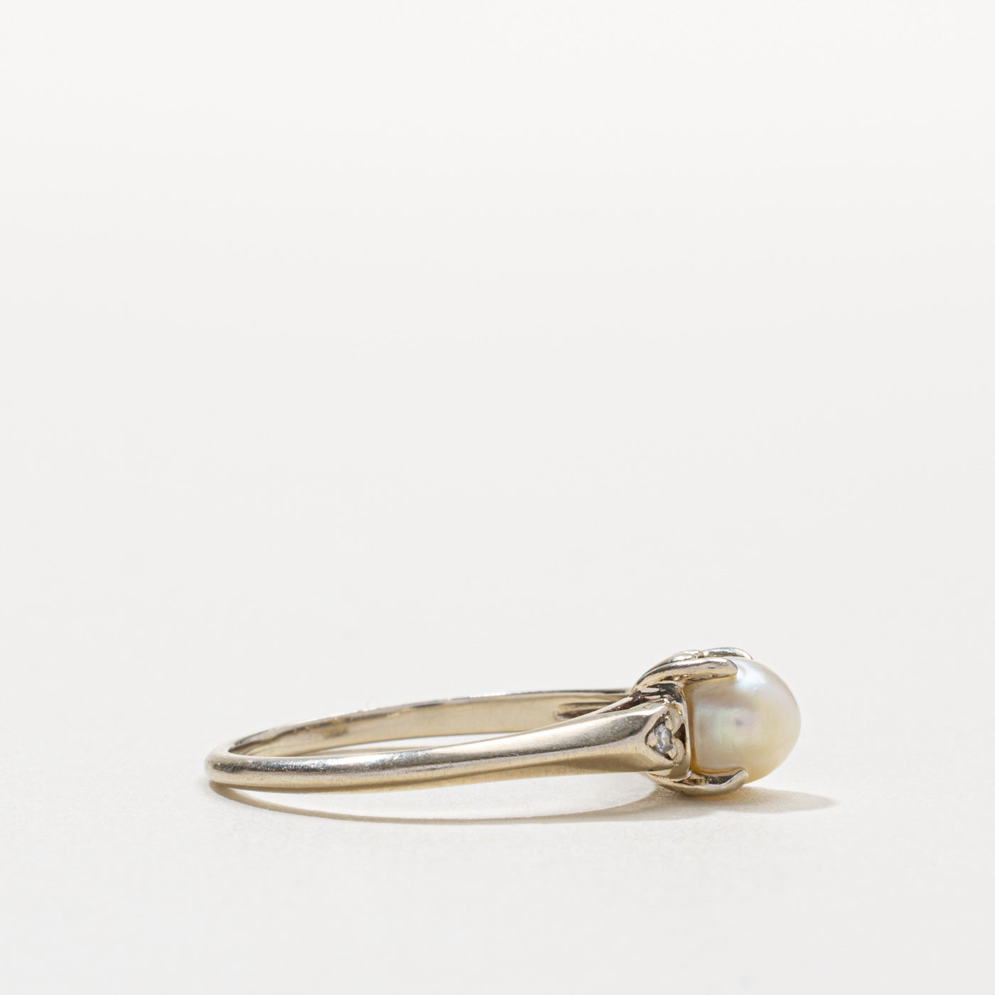 Canadian 14k Pearl & Diamond Heart Accented Ring | SZ 9