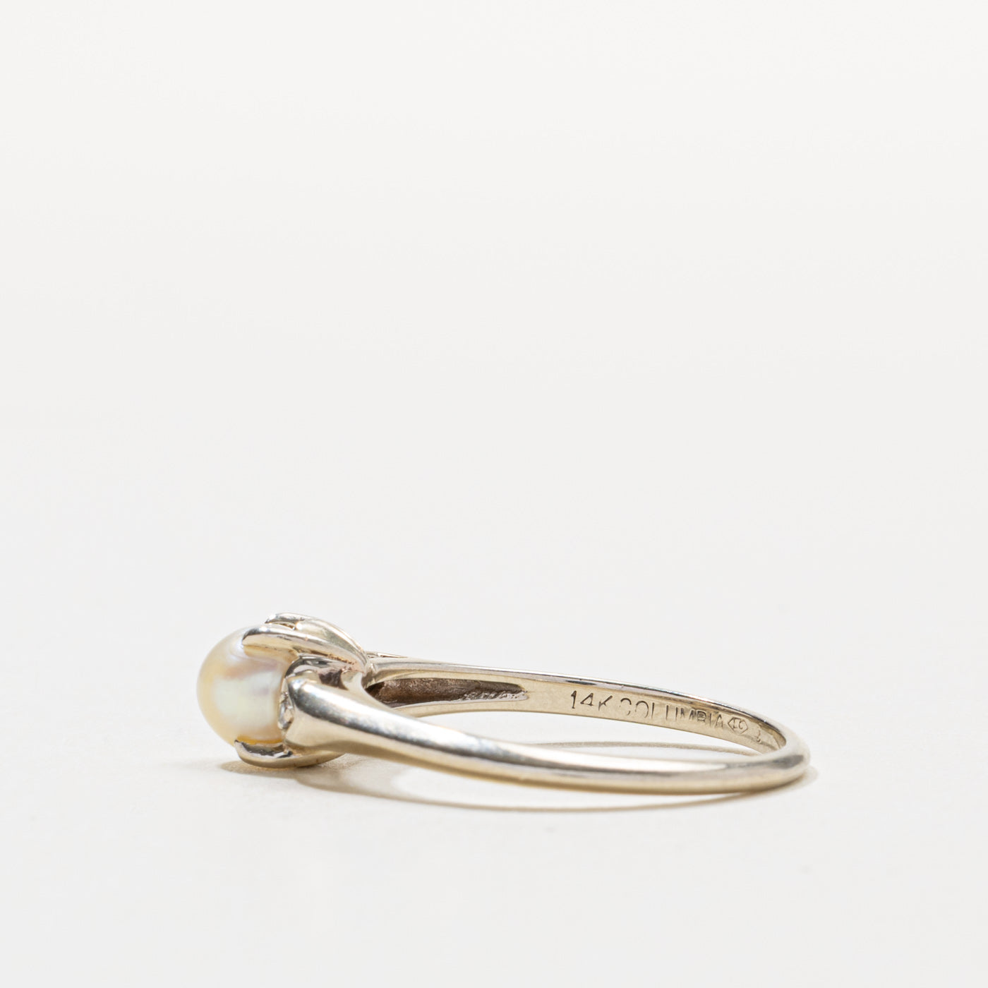 Canadian 14k Pearl & Diamond Heart Accented Ring | SZ 9