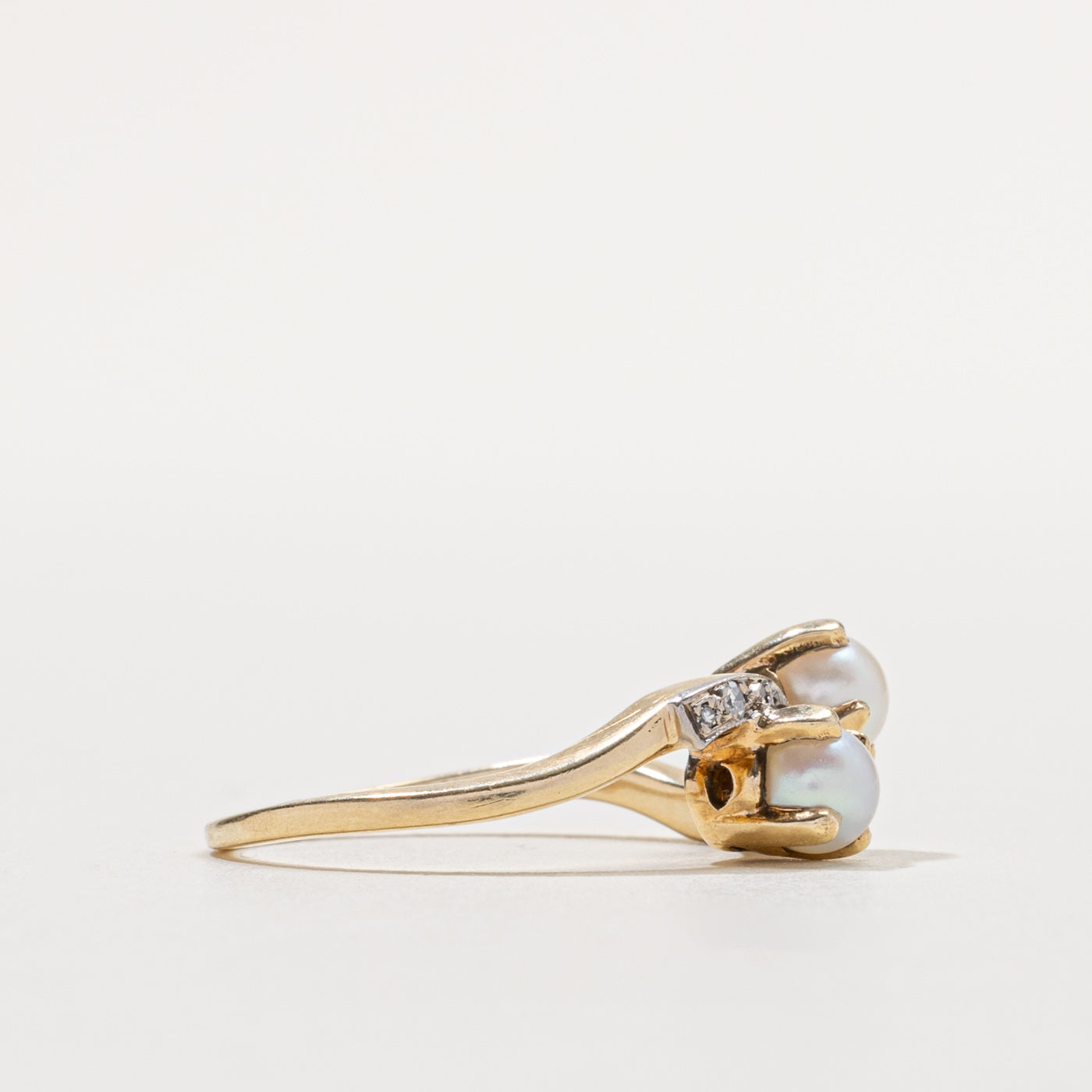 10k Pearl & Diamond Toi et Moi Ring | SZ 8.5