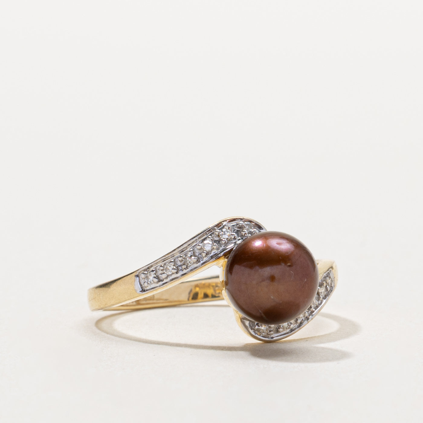 14k Brown Pearl & Diamond Bypass Ring | SZ 7