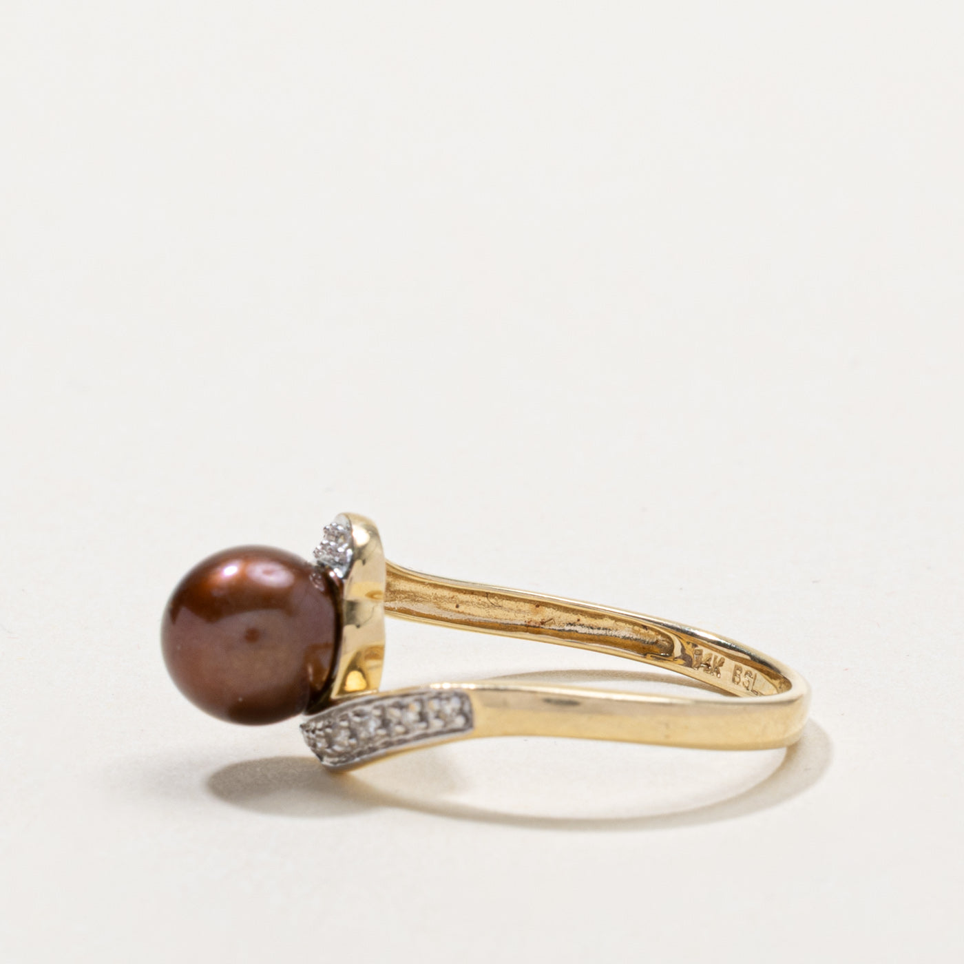 14k Brown Pearl & Diamond Bypass Ring | SZ 7