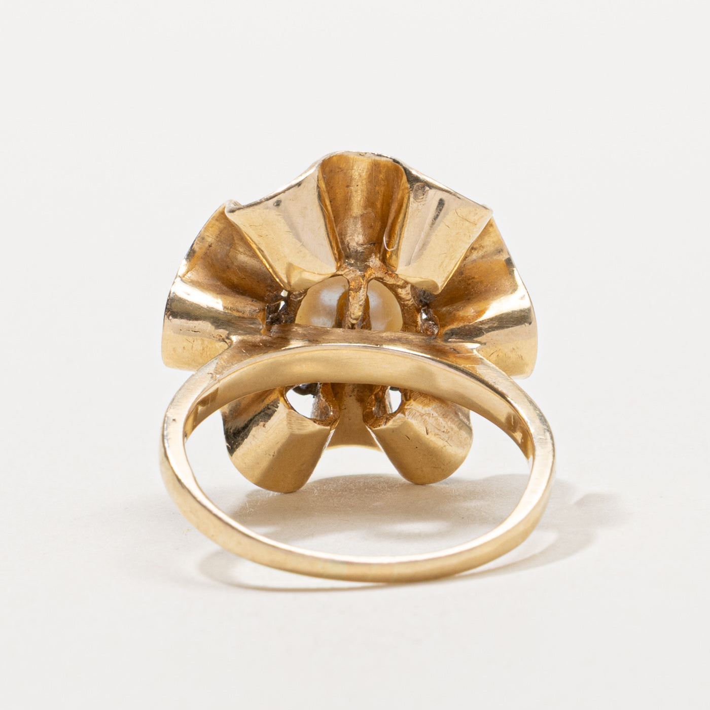 14k Pearl & Diamond Floral Cocktail Ring | SZ 7.75