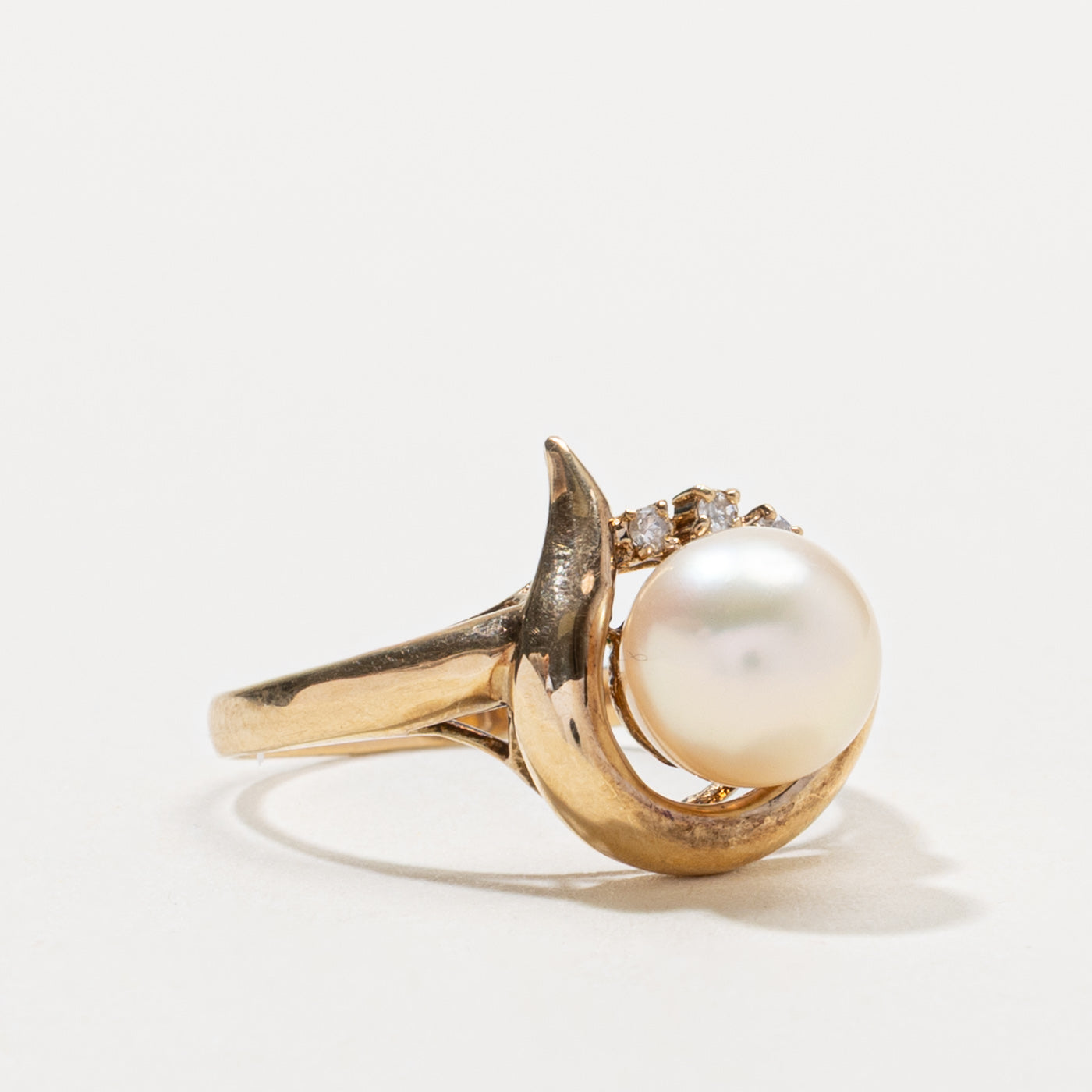 14k Pearl & Diamond Swirl Ring | SZ 7