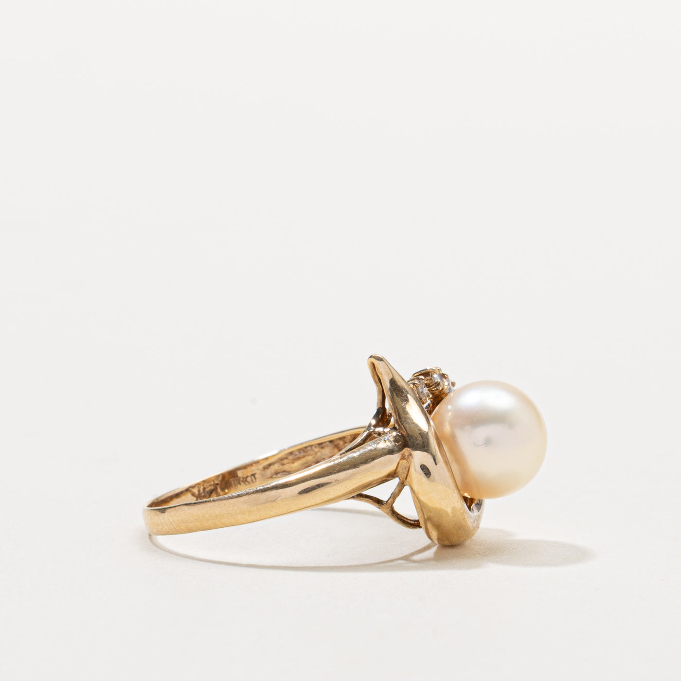 14k Pearl & Diamond Swirl Ring | SZ 7