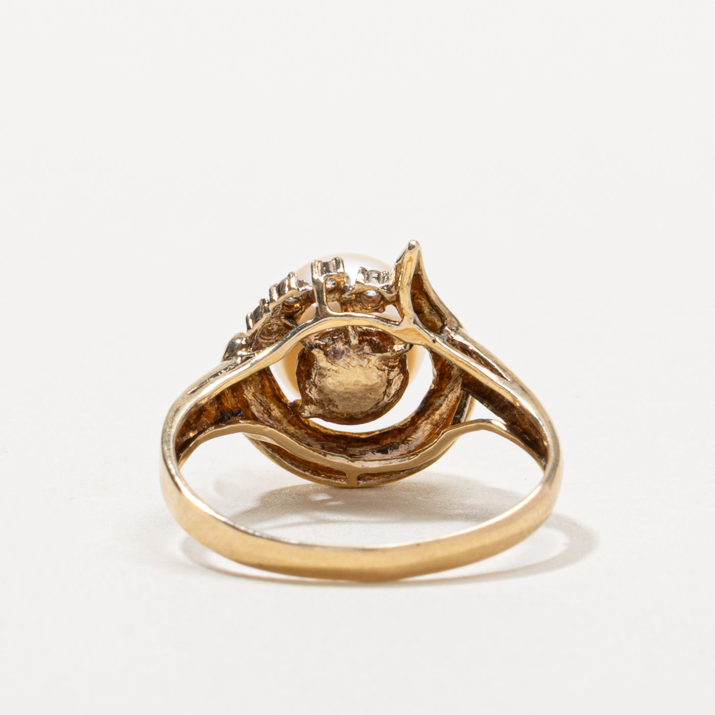 14k Pearl & Diamond Swirl Ring | SZ 7
