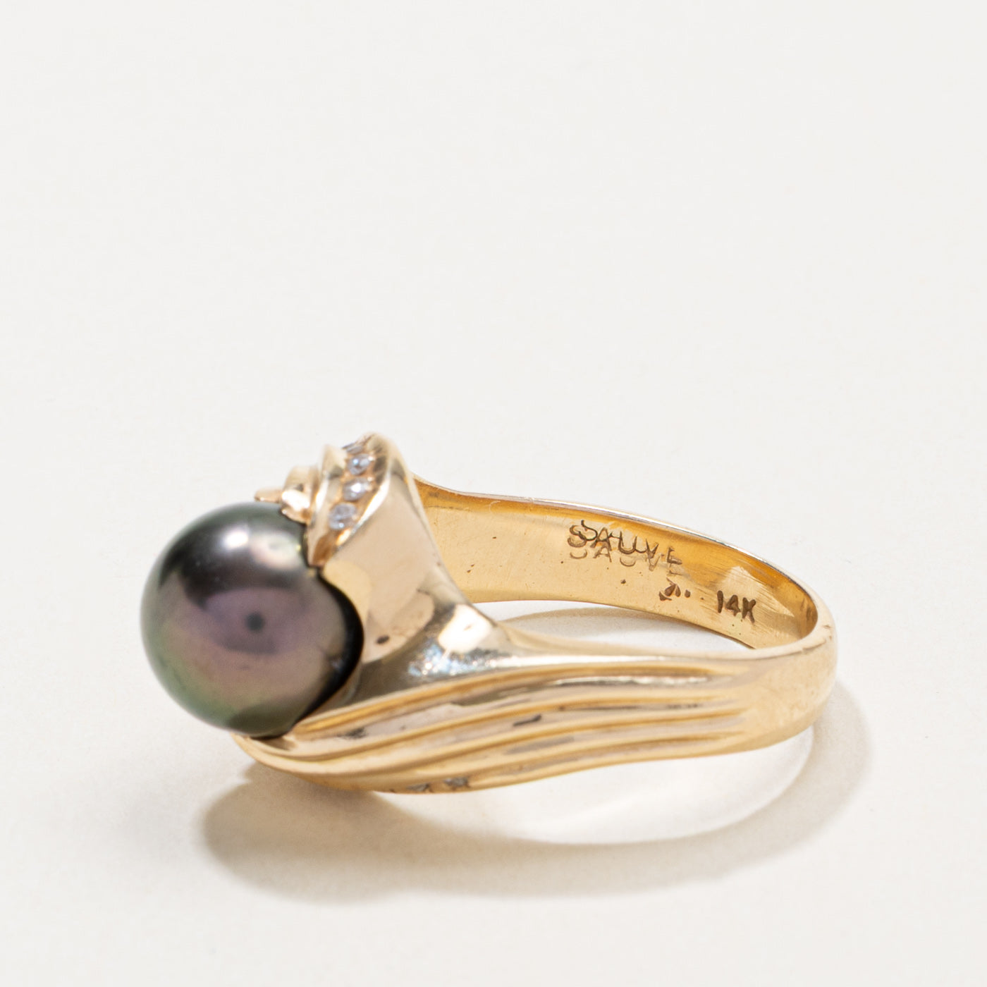 14k Pearl Grooved Bypass Ring | SZ 7.25