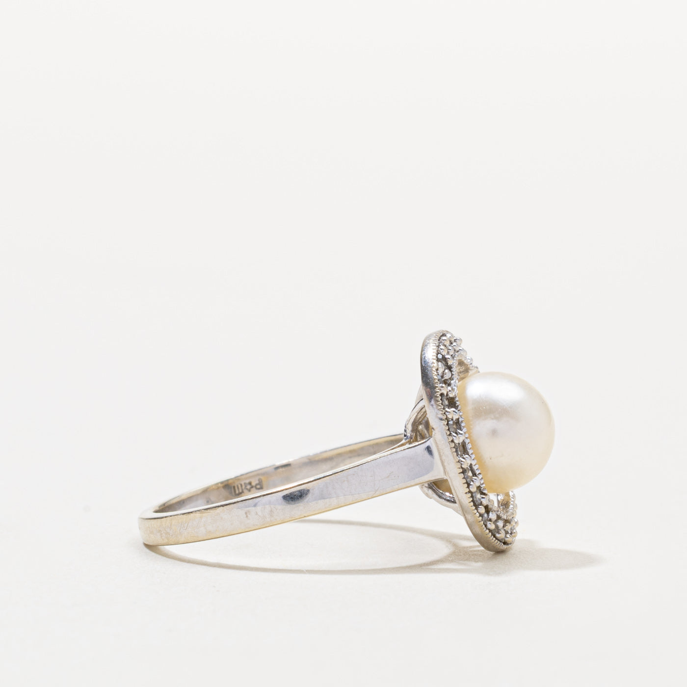 14k Pearl & Diamond Open Halo Ring | SZ 7.25