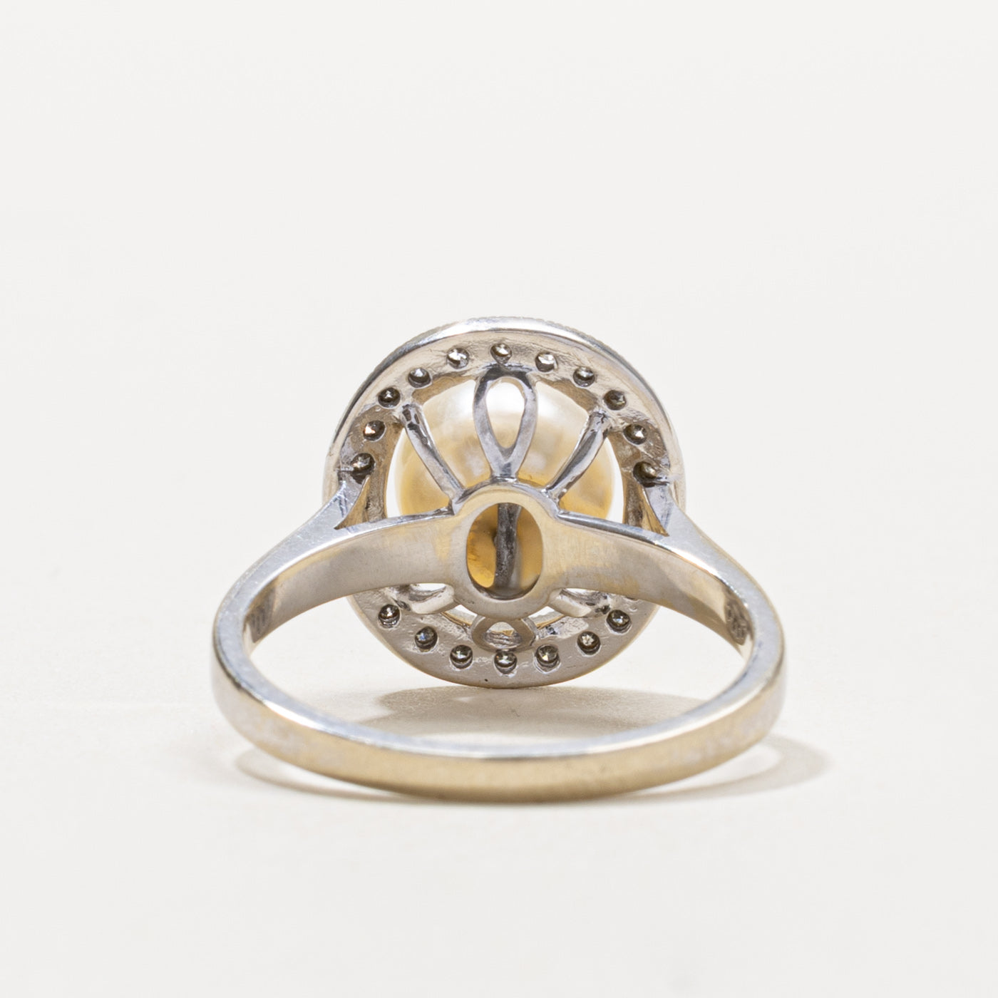 14k Pearl & Diamond Open Halo Ring | SZ 7.25