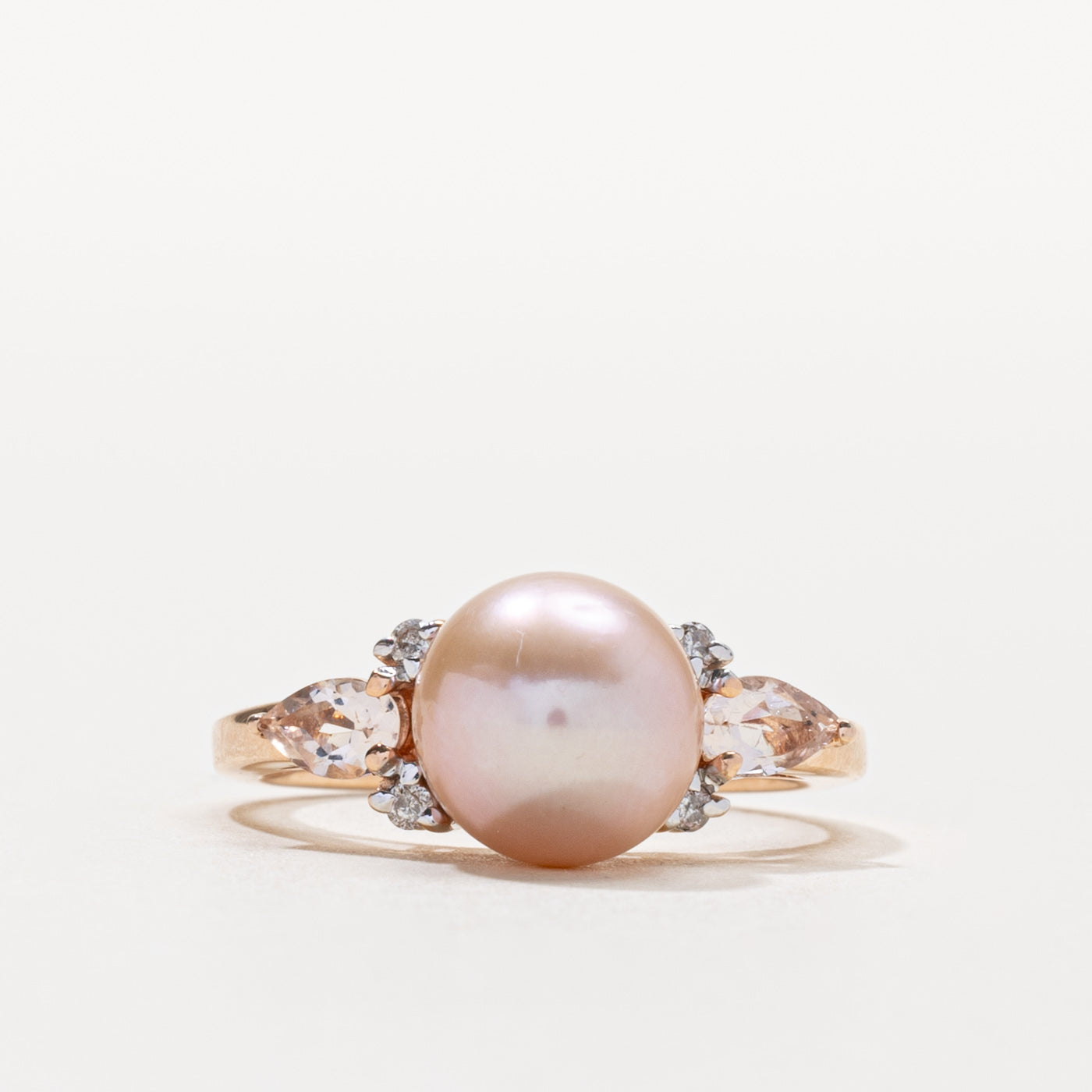 14k Pink Pearl, Morganite & Diamond Ring | 0.26ctw, 0.03ctw | SZ 7.25