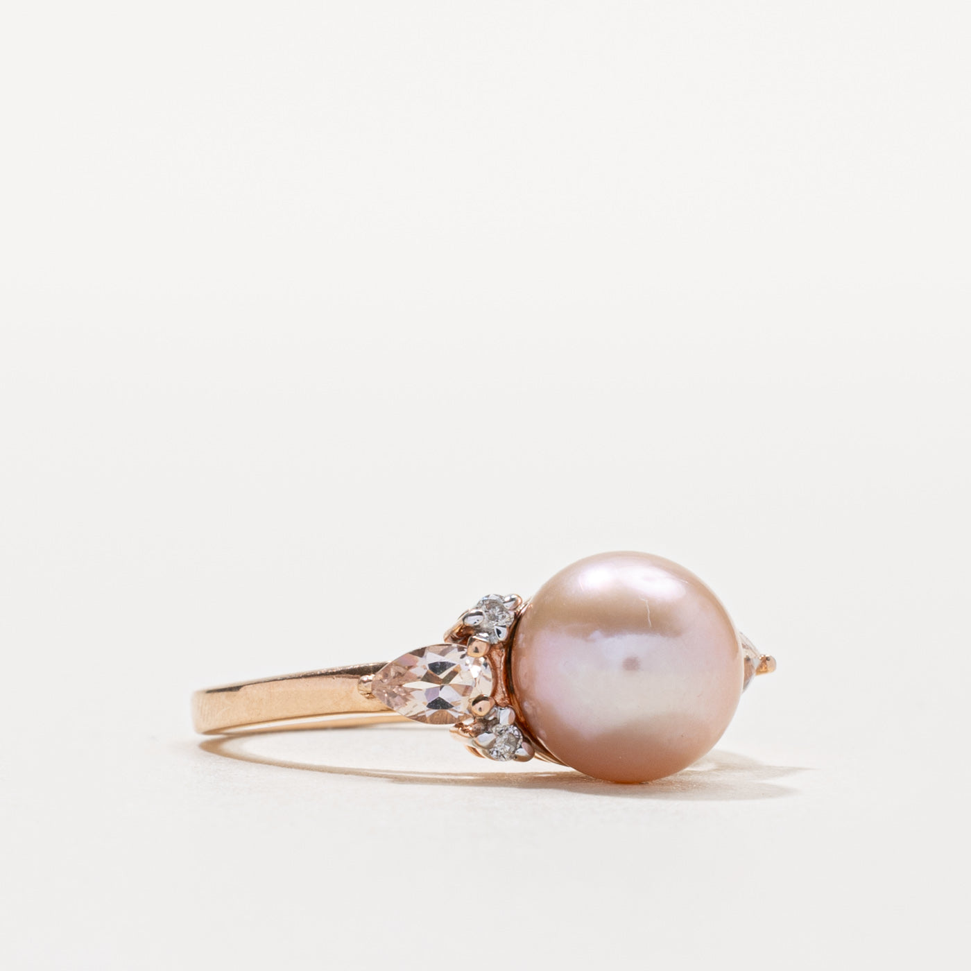 14k Pink Pearl, Morganite & Diamond Ring | 0.26ctw, 0.03ctw | SZ 7.25