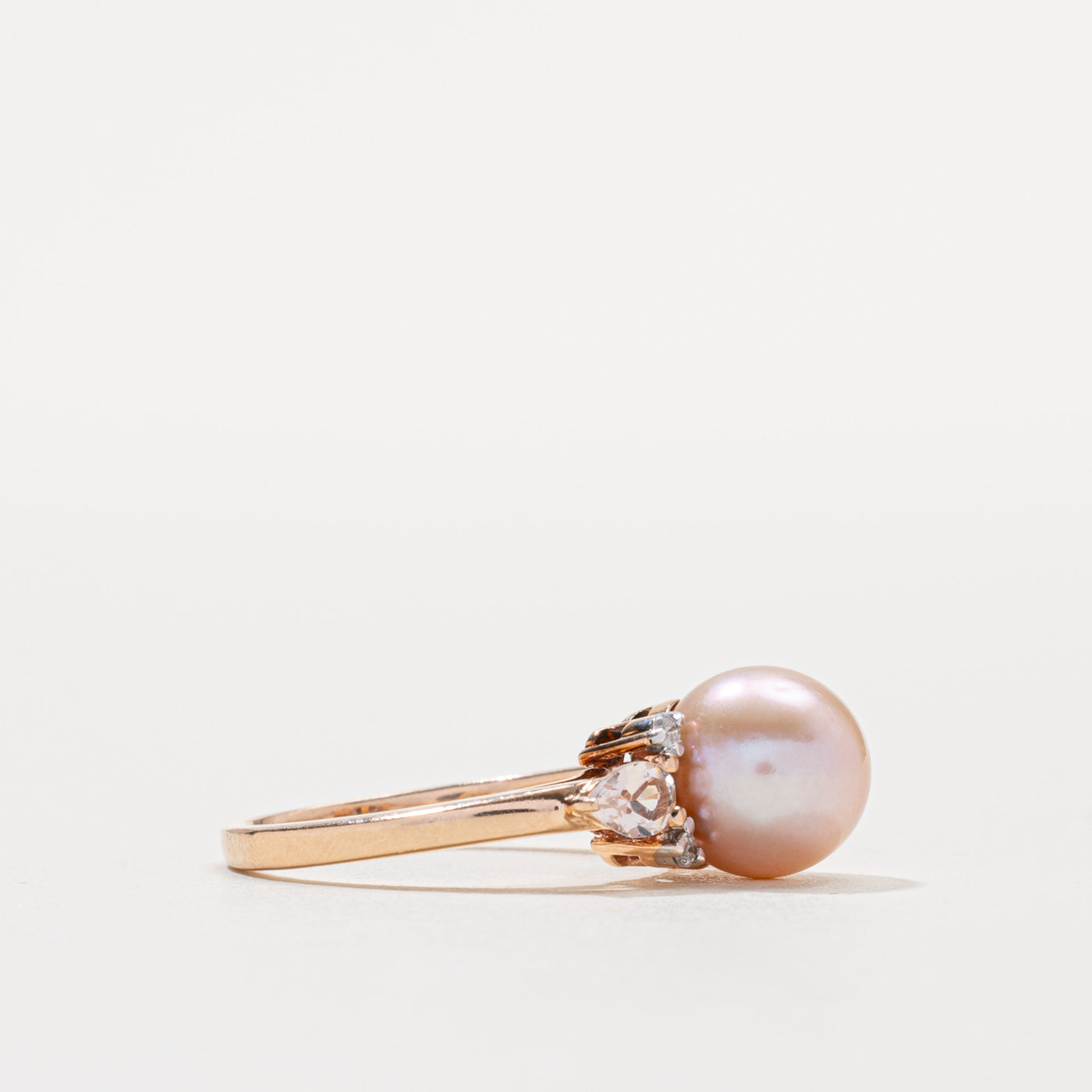 14k Pink Pearl, Morganite & Diamond Ring | 0.26ctw, 0.03ctw | SZ 7.25