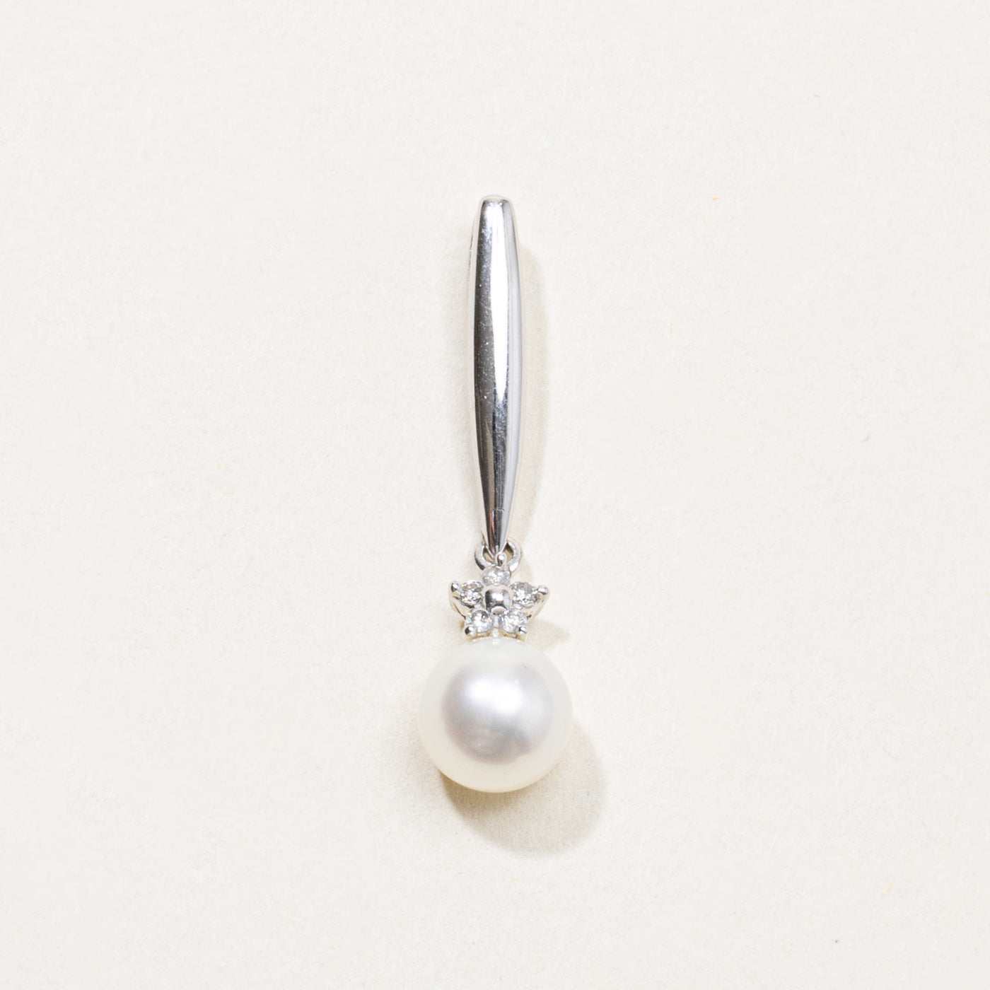 10k Pearl & Diamond Drop Pendant