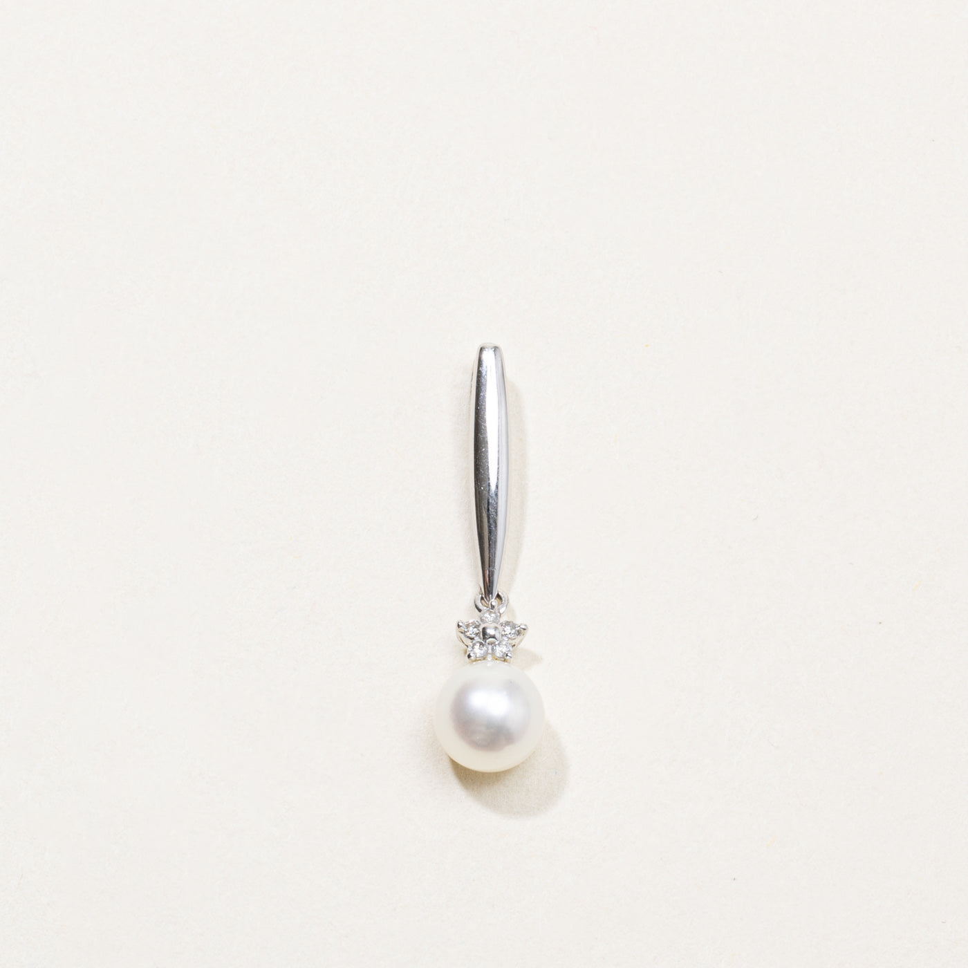 10k Pearl & Diamond Drop Pendant