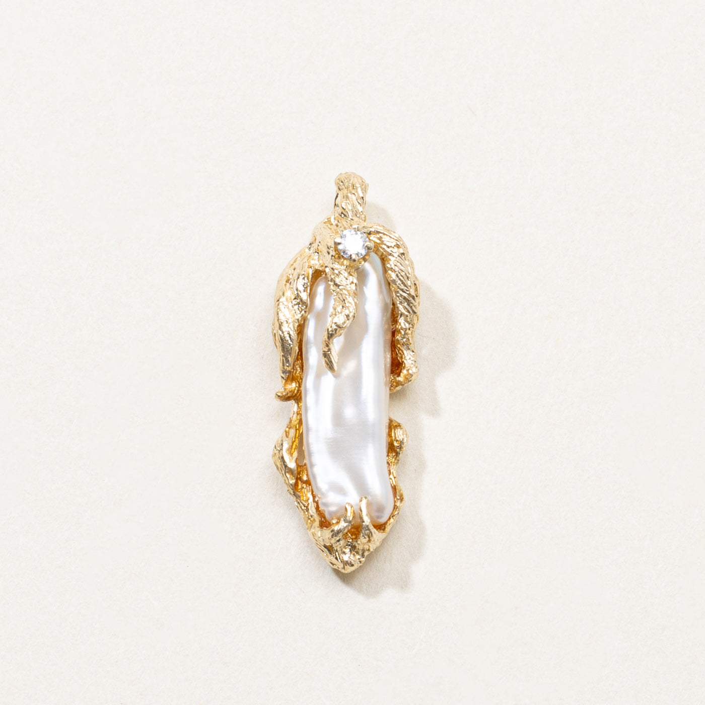 14k Baroque Pearl & Diamond Pendant