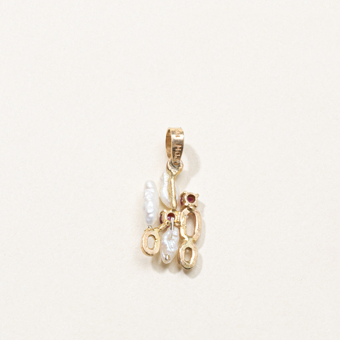 14k Ruby & Pearl Abstract Cluster Pendant