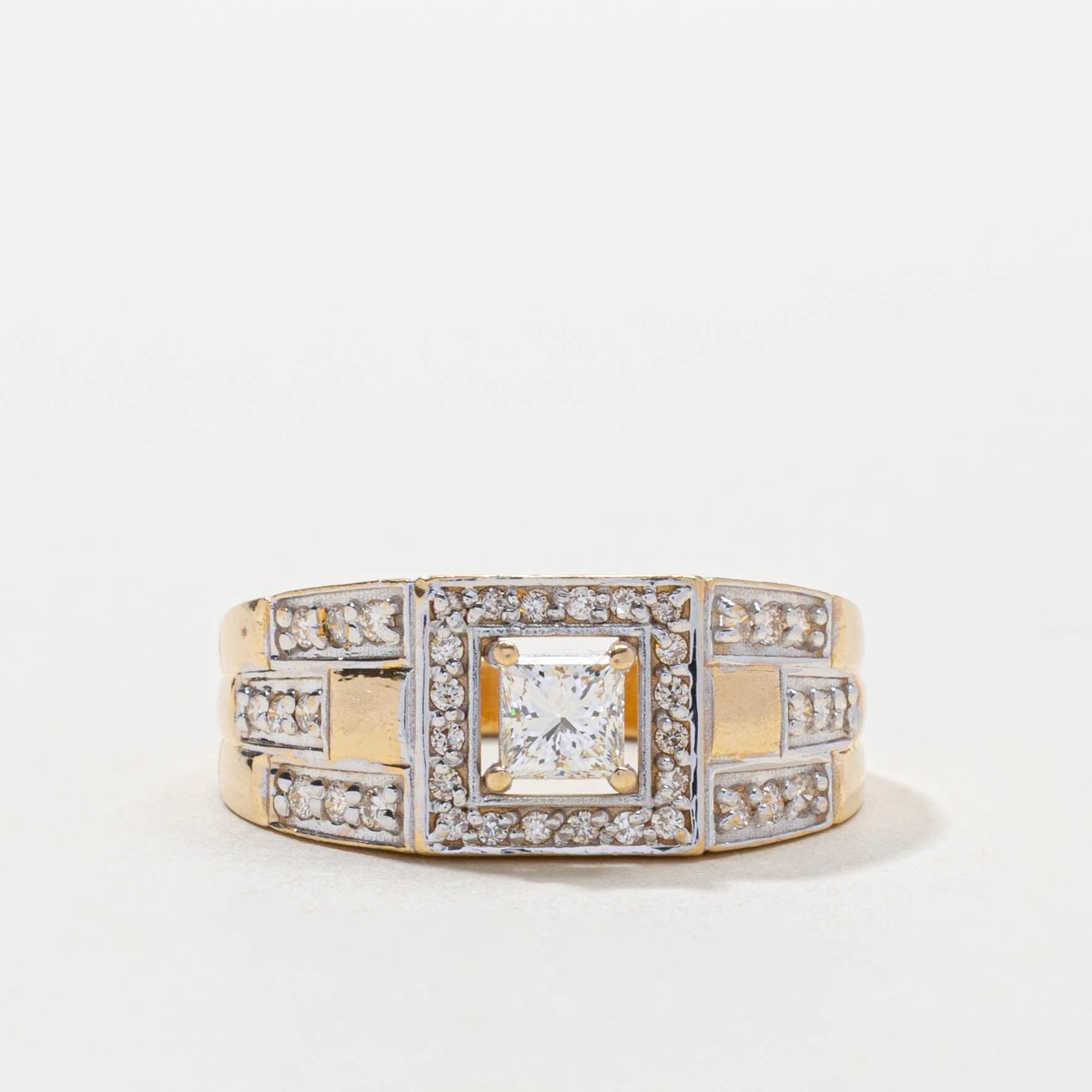 GIA Princess Cut Diamond Open Halo Geometric Ring | GIA 0.50ct VS2 J, 0.31ctw | SZ 9.75