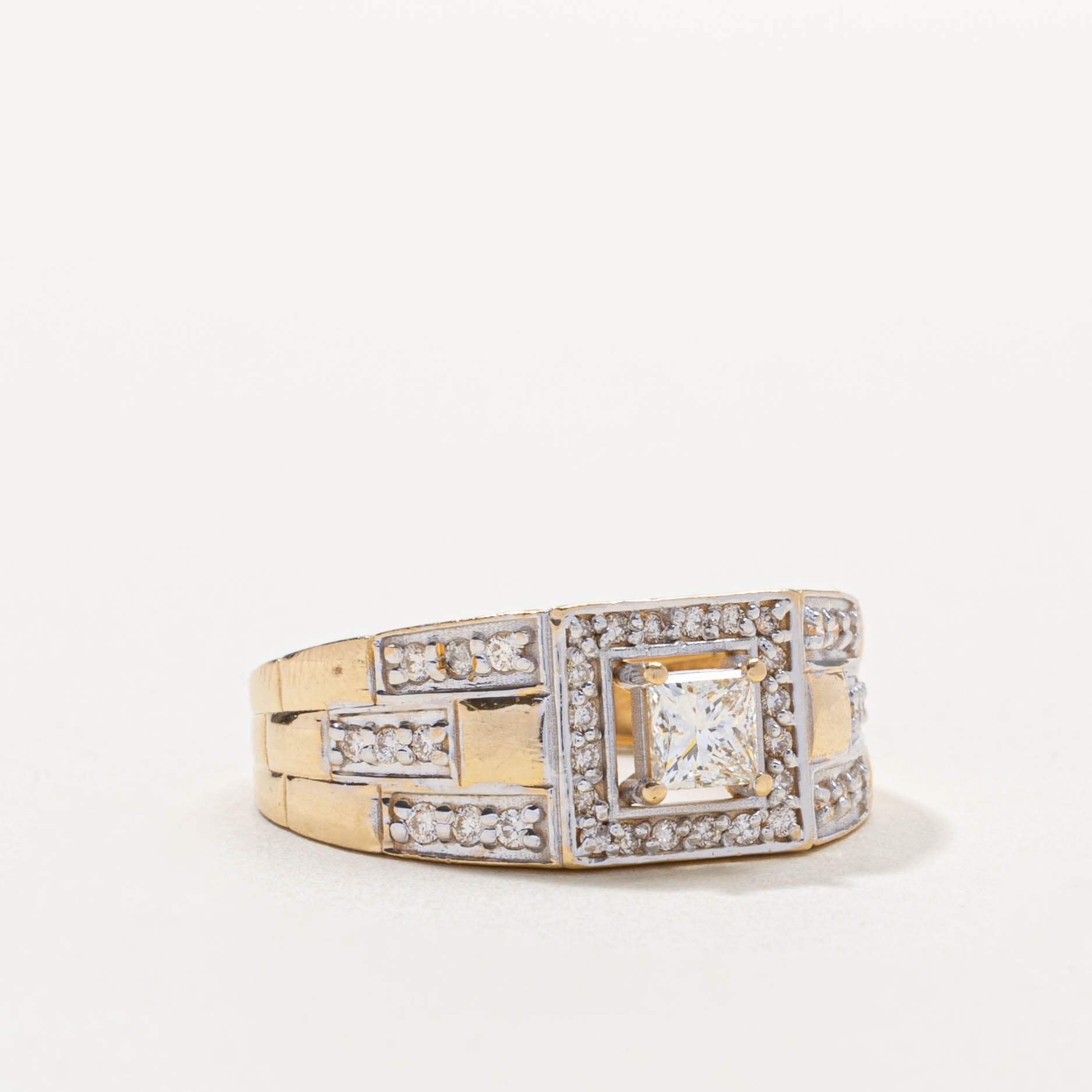 GIA Princess Cut Diamond Open Halo Geometric Ring | GIA 0.50ct VS2 J, 0.31ctw | SZ 9.75