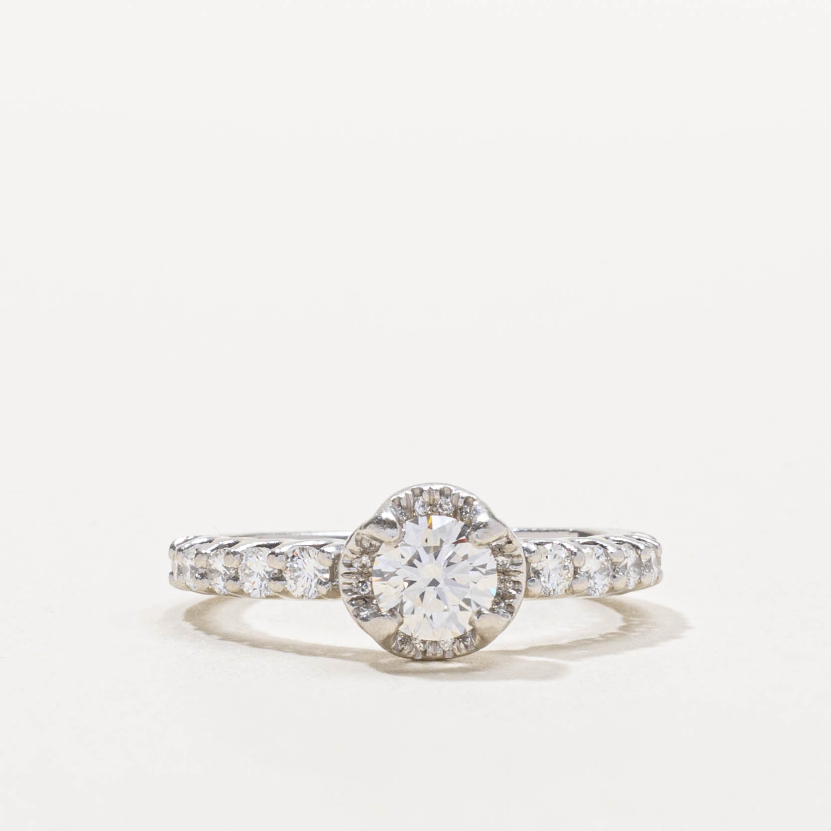 GIA Diamond Accented Textured Ring | GIA 0.70ct VS1 J, 0.29ctw | SZ 6.75