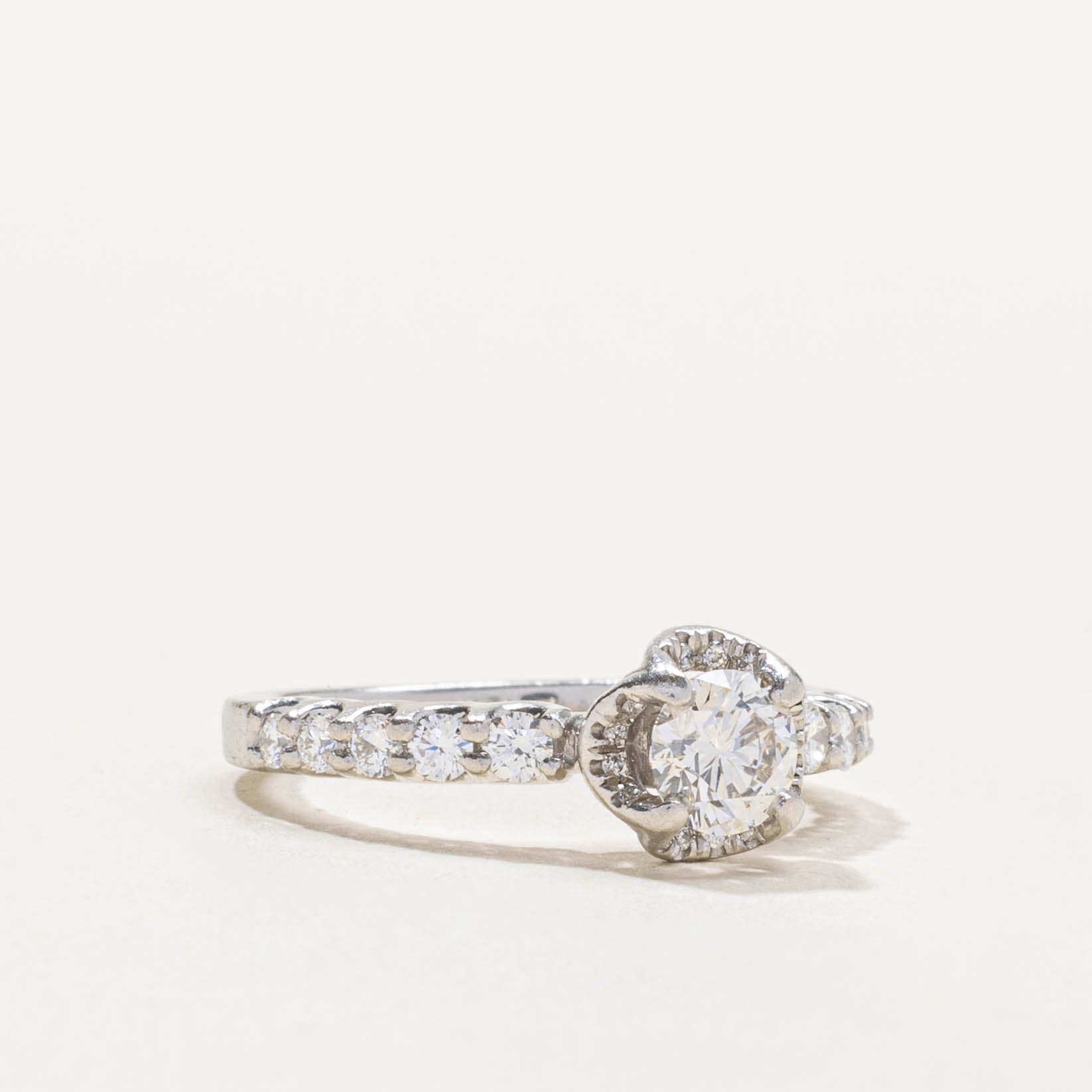 GIA Diamond Accented Textured Ring | GIA 0.70ct VS1 J, 0.29ctw | SZ 6.75