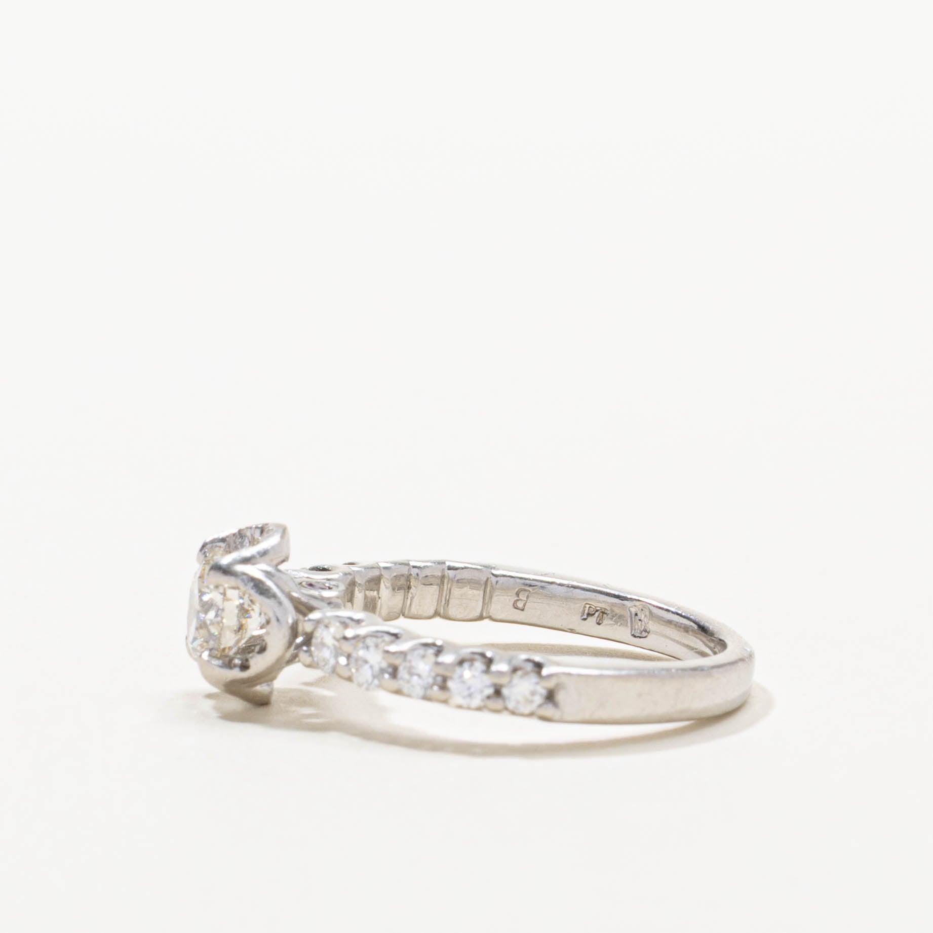 GIA Diamond Accented Textured Ring | GIA 0.70ct VS1 J, 0.29ctw | SZ 6.75