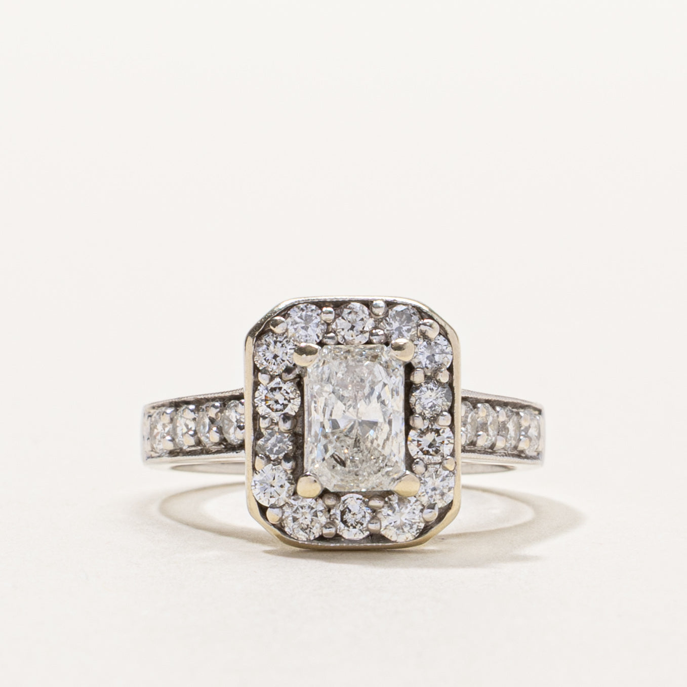 14k Radiant Cut Diamond Halo Ring | 0.91ct I1/I2 I/J, 0.54ctw | SZ 5.5