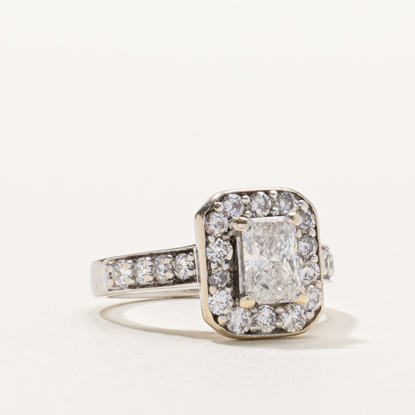 14k Radiant Cut Diamond Halo Ring | 0.91ct I1/I2 I/J, 0.54ctw | SZ 5.5