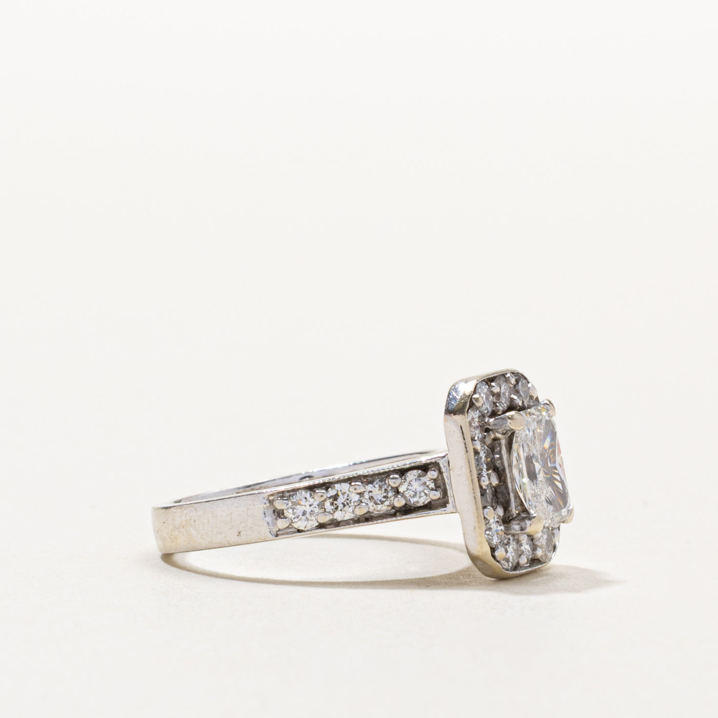 14k Radiant Cut Diamond Halo Ring | 0.91ct I1/I2 I/J, 0.54ctw | SZ 5.5
