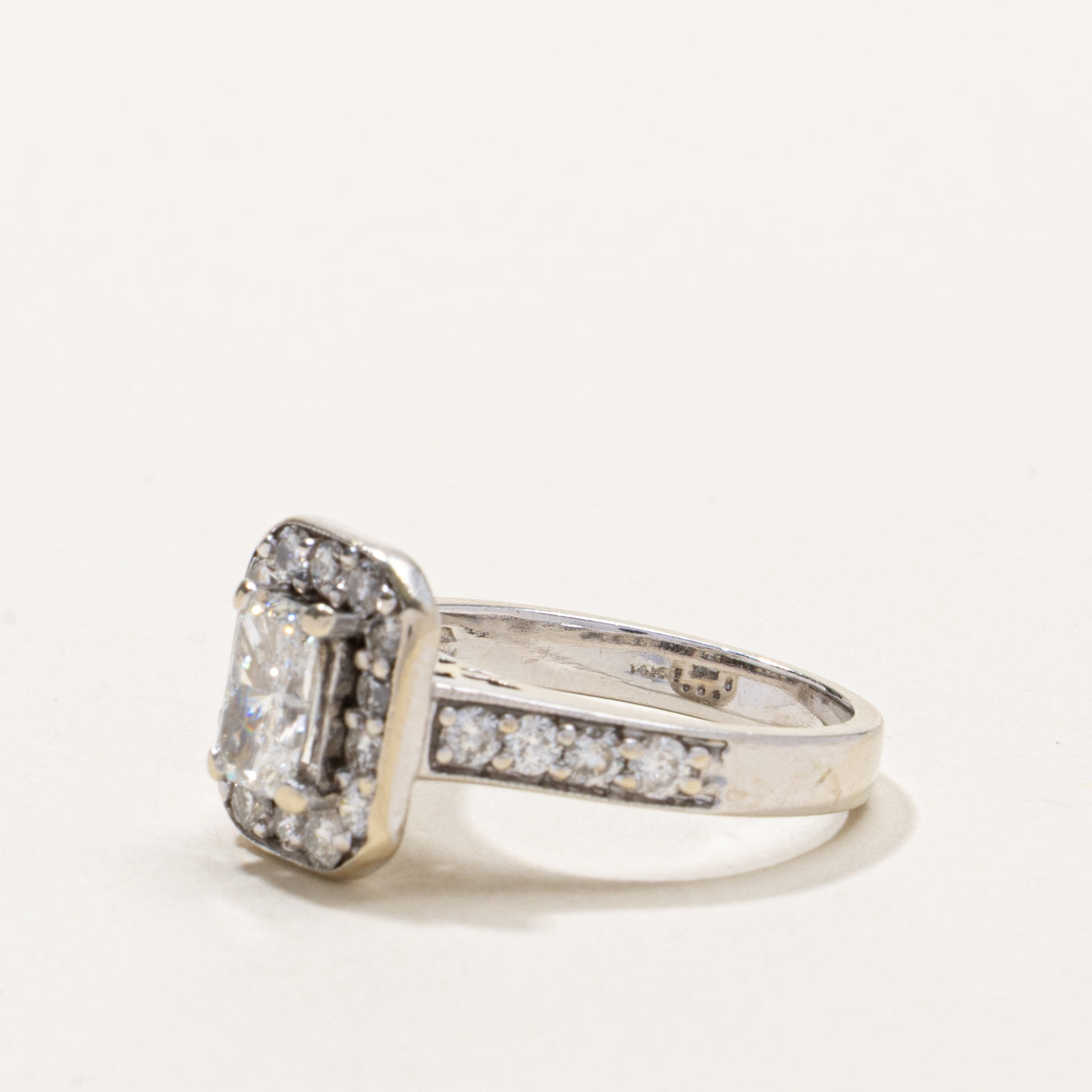 14k Radiant Cut Diamond Halo Ring | 0.91ct I1/I2 I/J, 0.54ctw | SZ 5.5